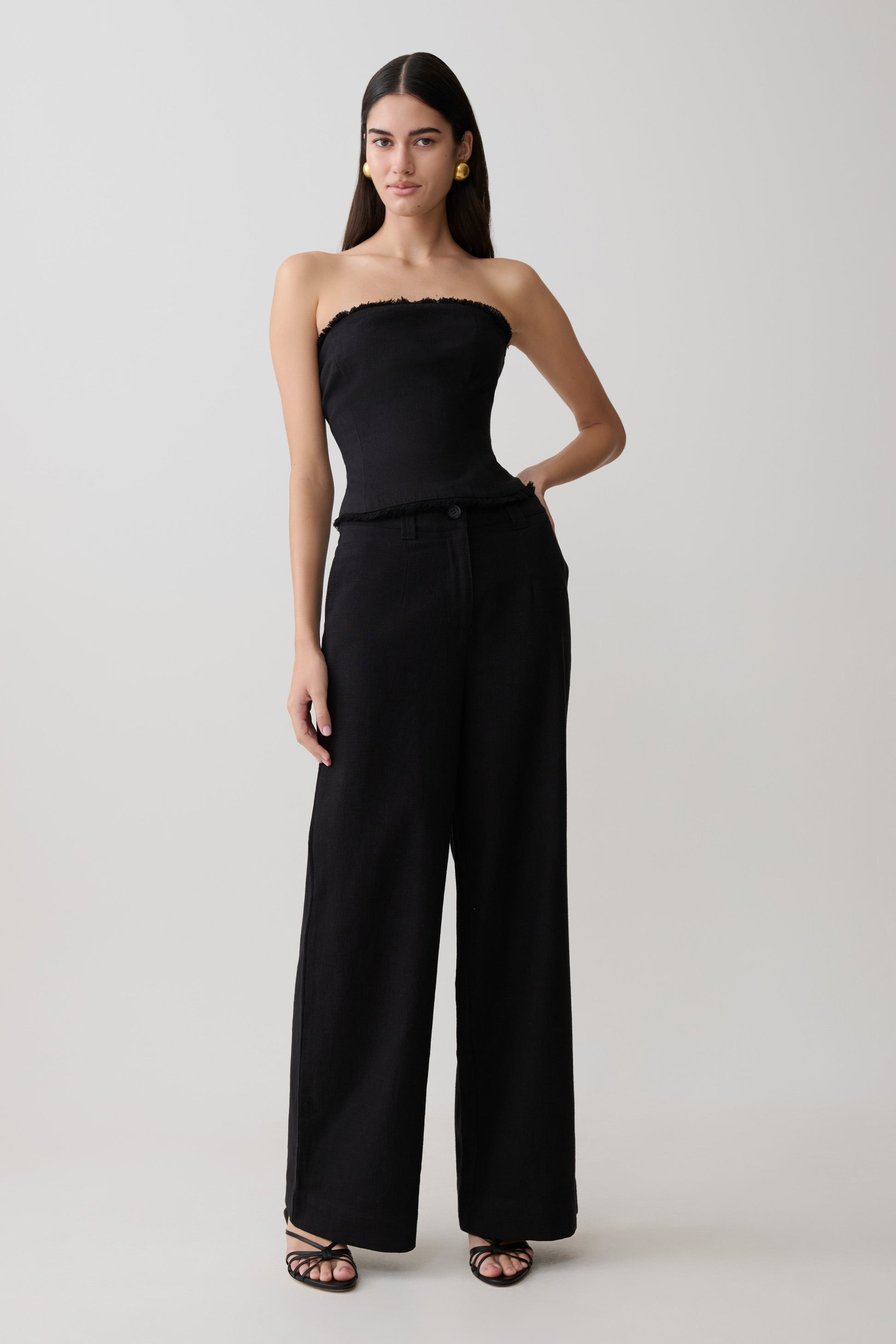 Brielle Straight Leg Linen Pant - Black #5