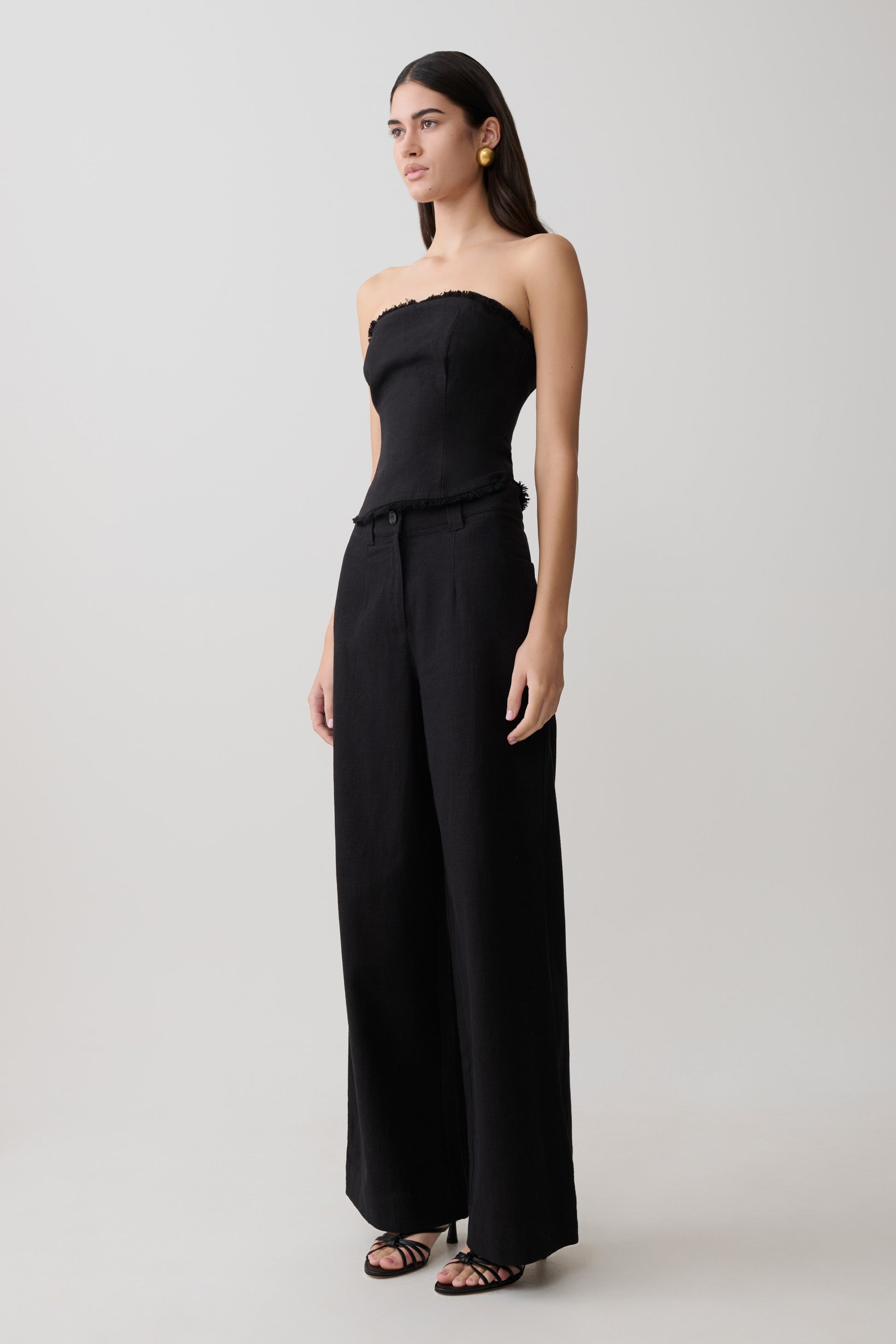 Brielle Straight Leg Linen Pant - Black #4