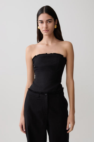 黒　ANDMARY Annie tulle offshoulder tops Annie Strapless Tie Back Linen Top - Black | MESHKI US