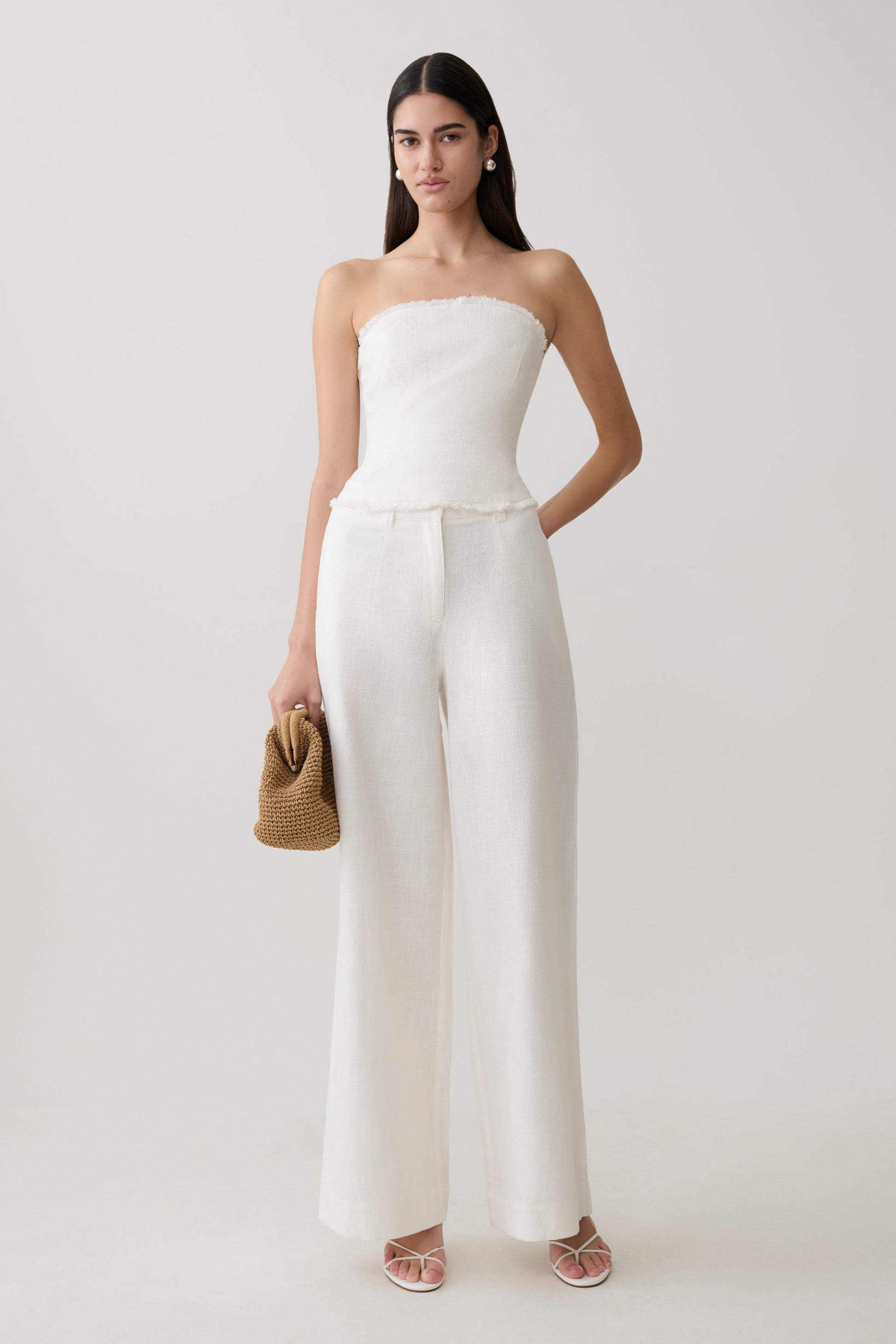 Annie Strapless Tie Back Linen Top - White #6