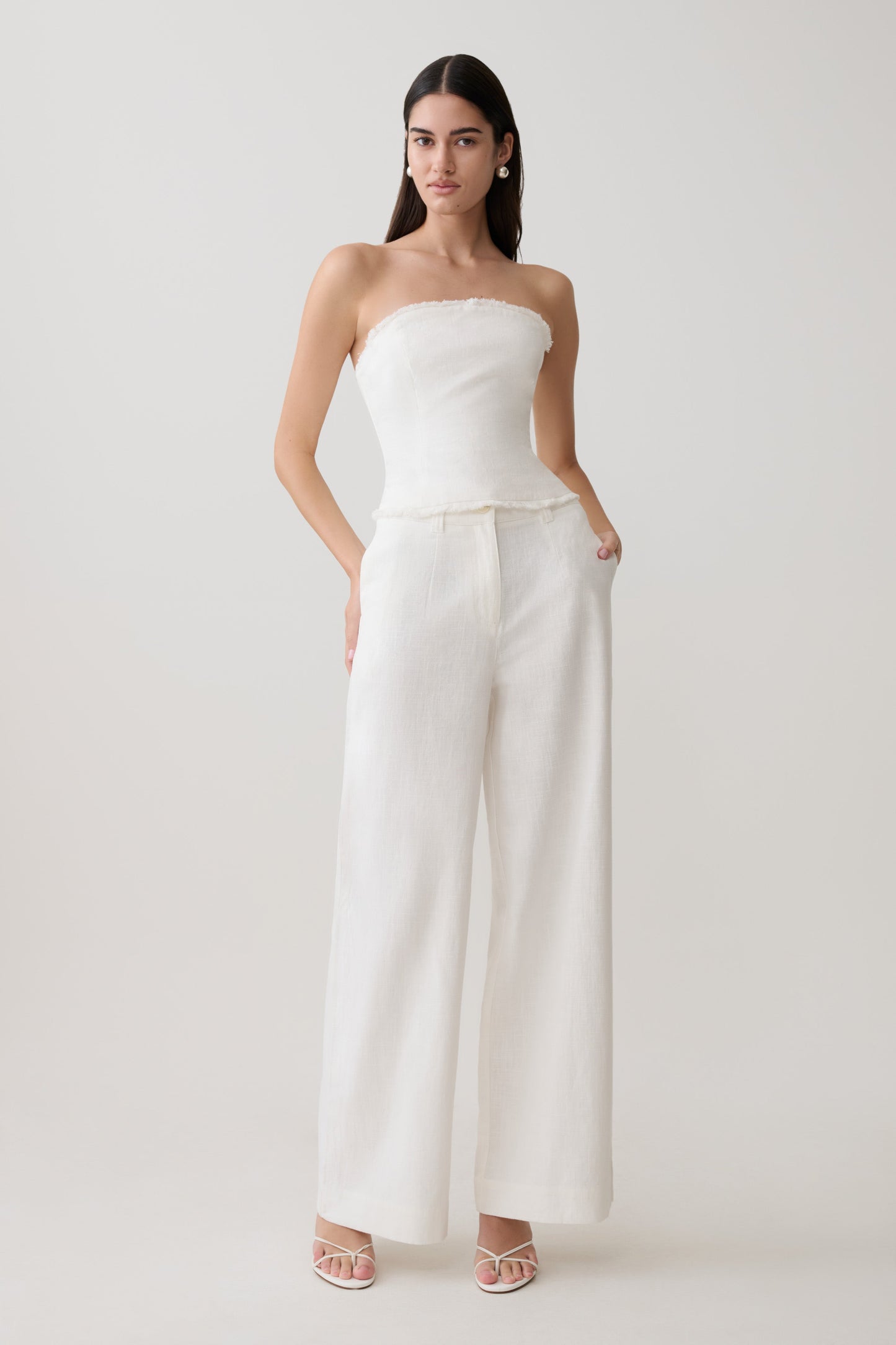 Brielle Straight Leg Linen Pant - White