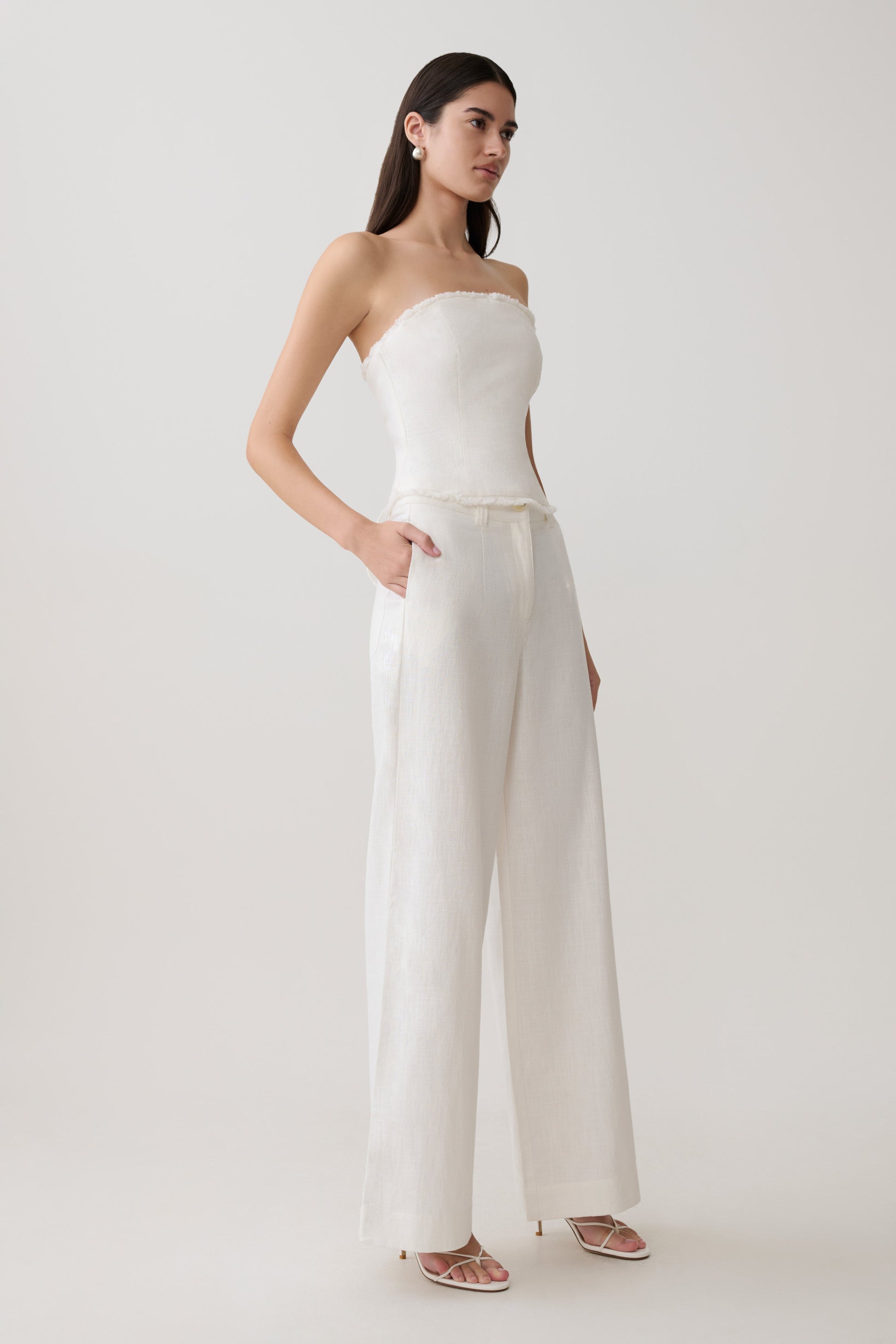 Annie Strapless Tie Back Linen Top - White #4