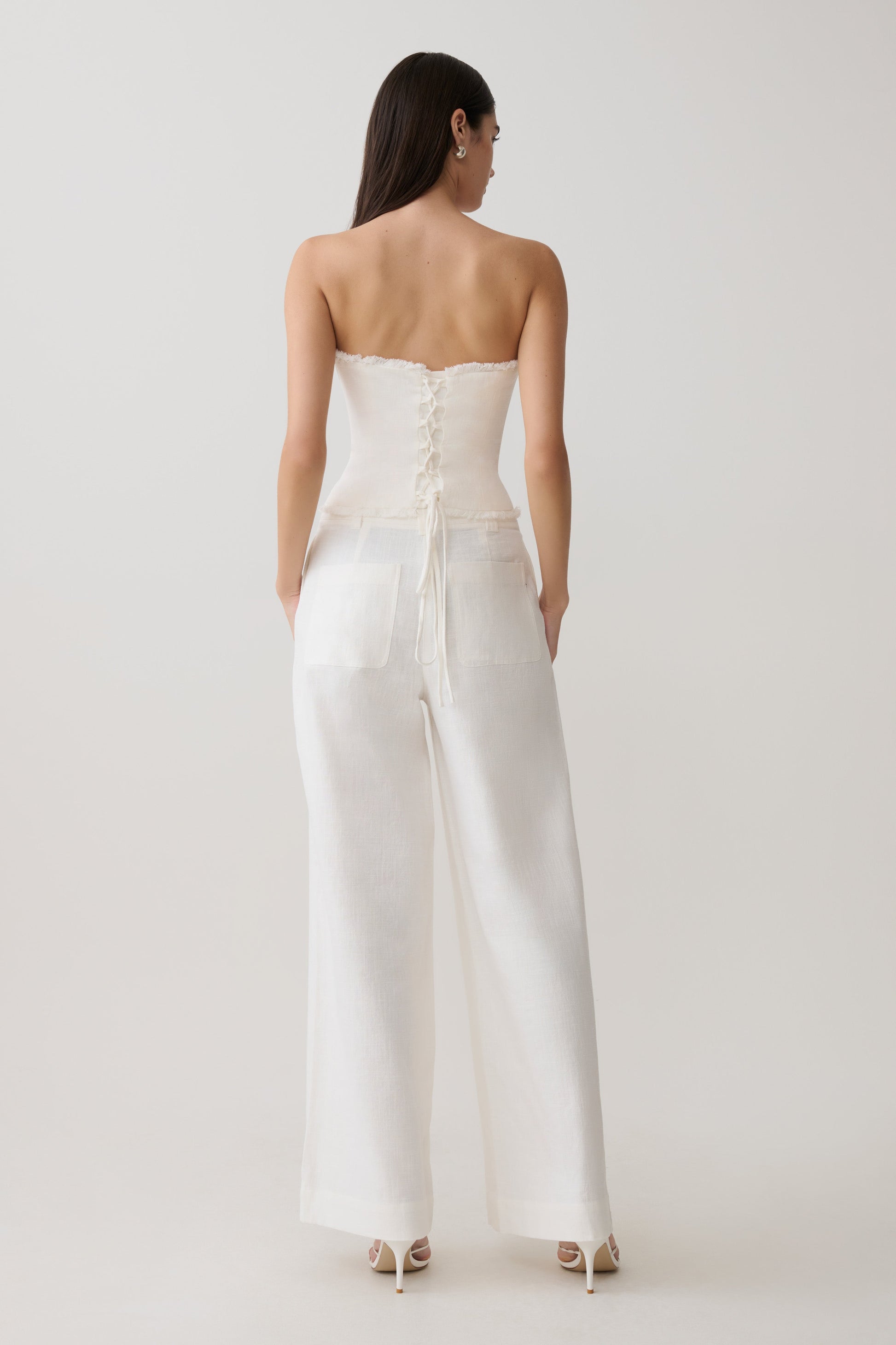 Annie Strapless Tie Back Linen Top - White #5