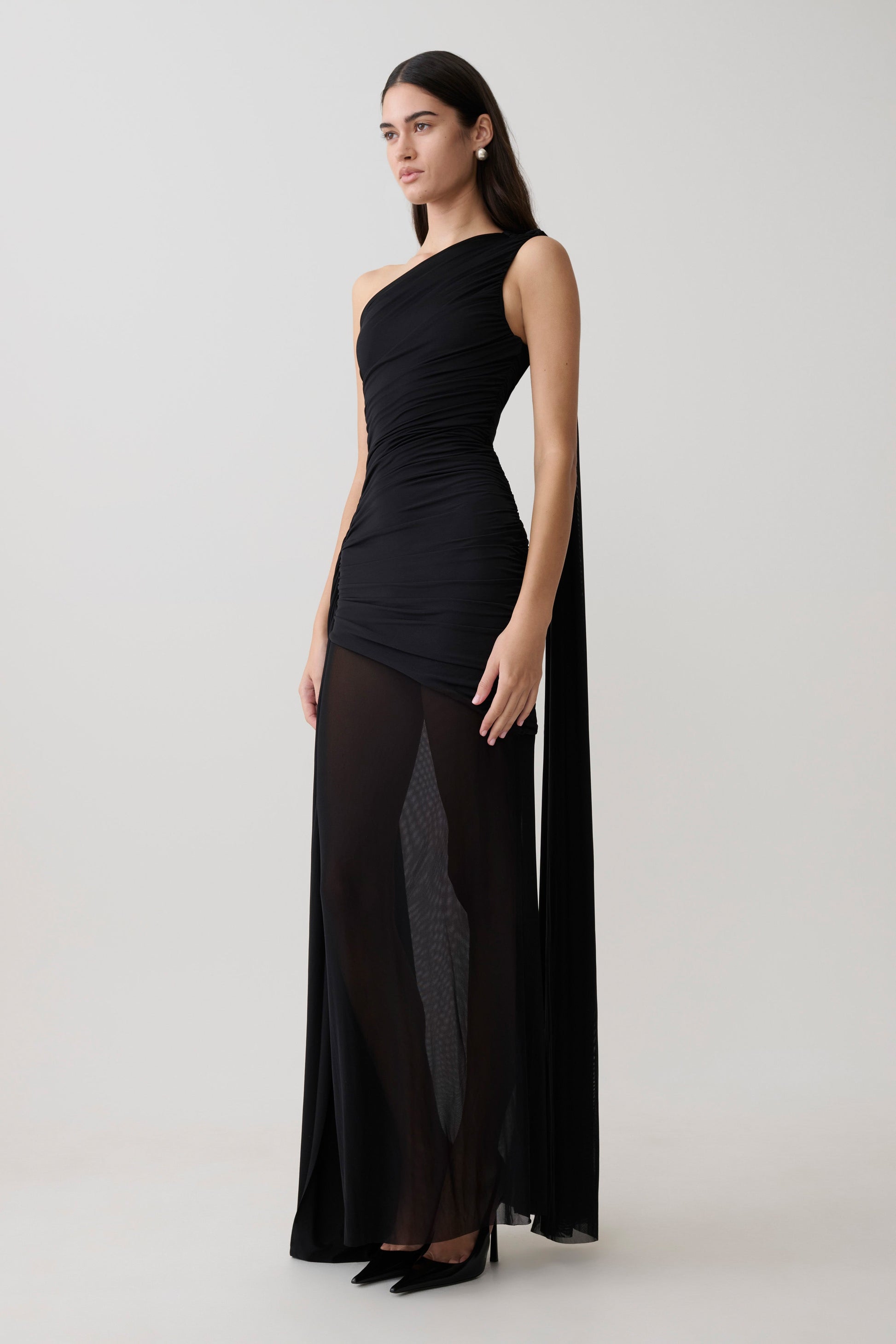 Asher Slinky One Shoulder Maxi Dress - Black #5