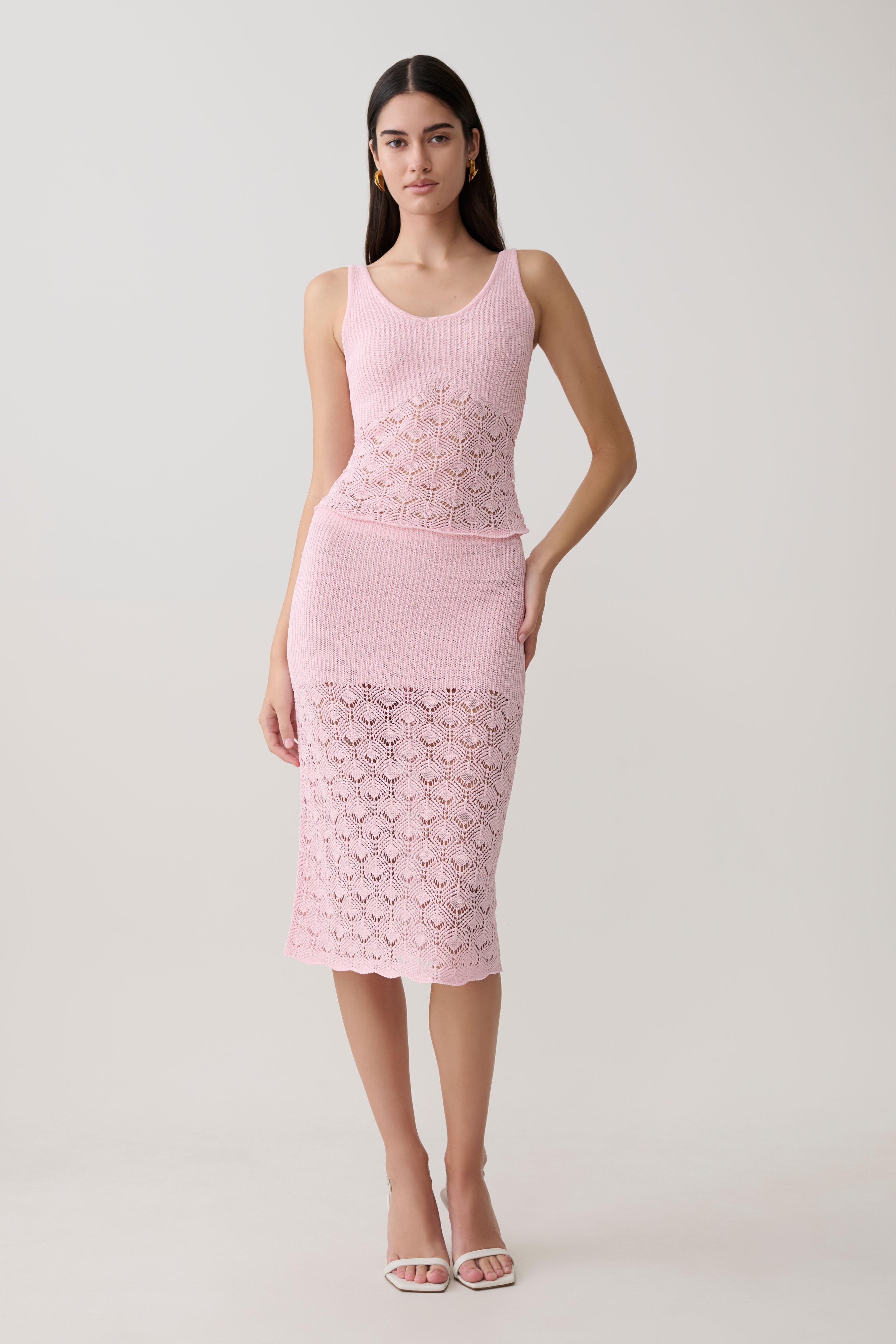 Atlantis Crochet Knit Midi Skirt - Baby Pink | MESHKI US