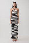 Ashtin Cross Front Knit Maxi Dress - Linear Shift Print