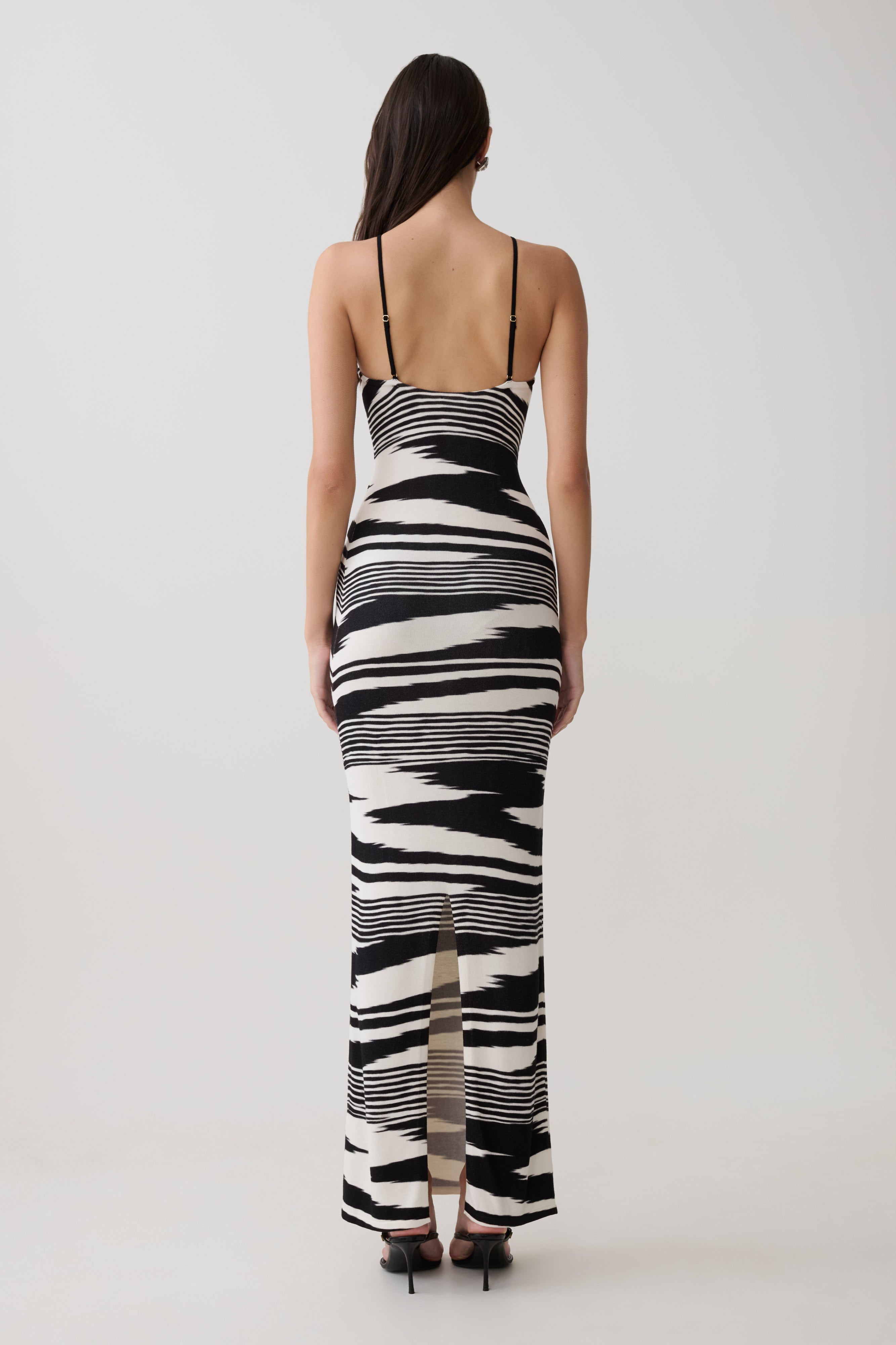 Ashtin Cross Front Knit Maxi Dress - Linear Shift Print | MESHKI US