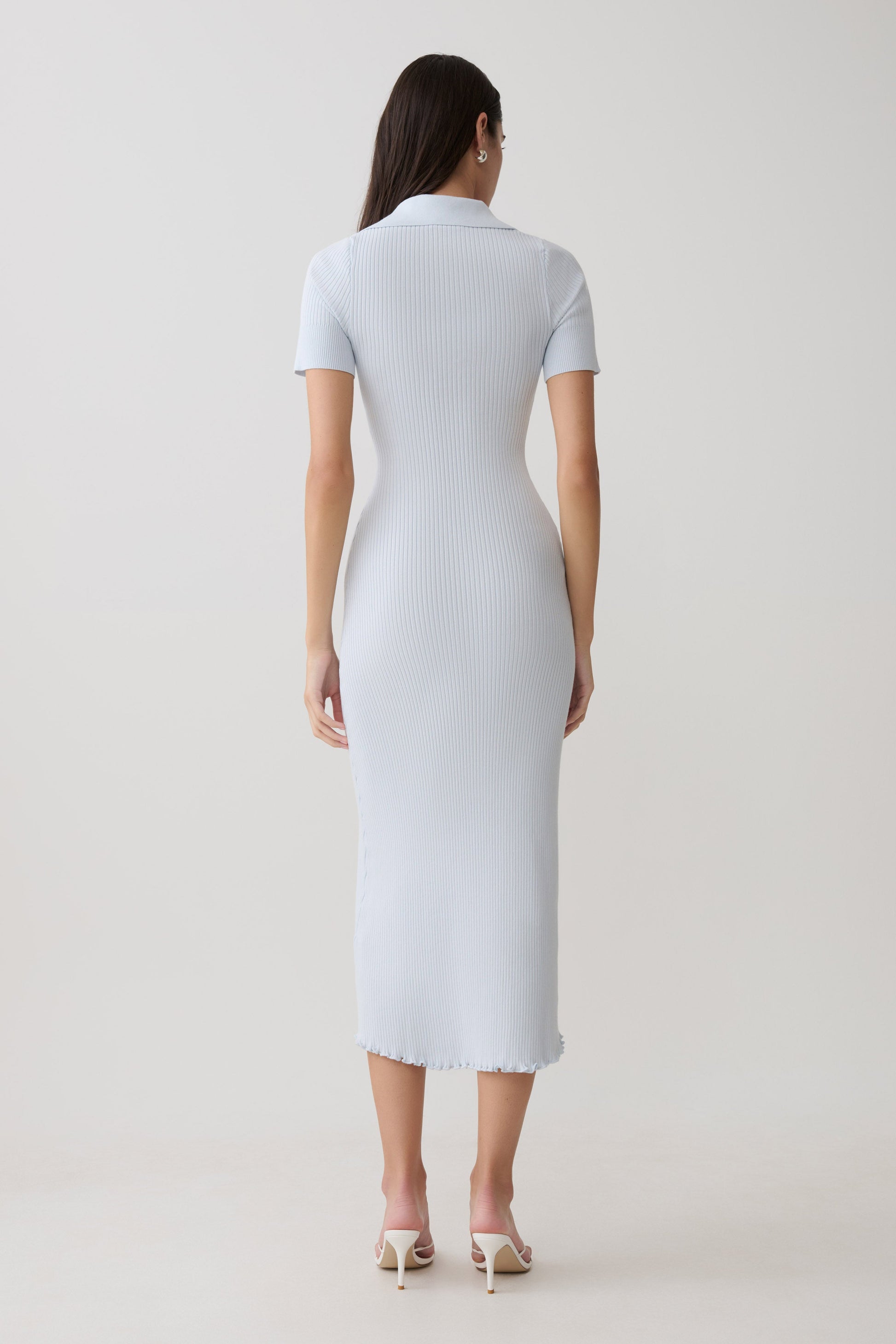 Nichelle Short Sleeve Collared Knit Midi Dress / Light Blue | MESHKI