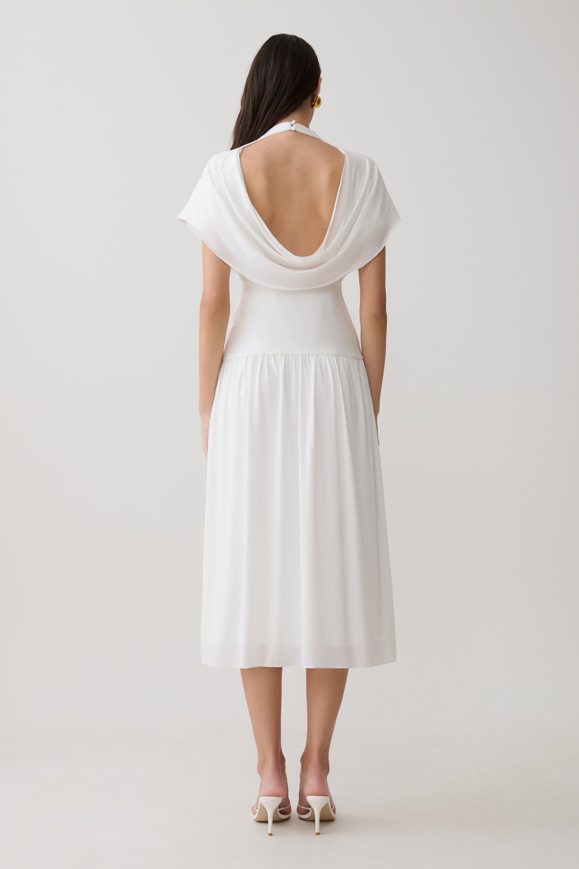 white high neck midi dress Ailla High Neck Cowl Midi Dress - White