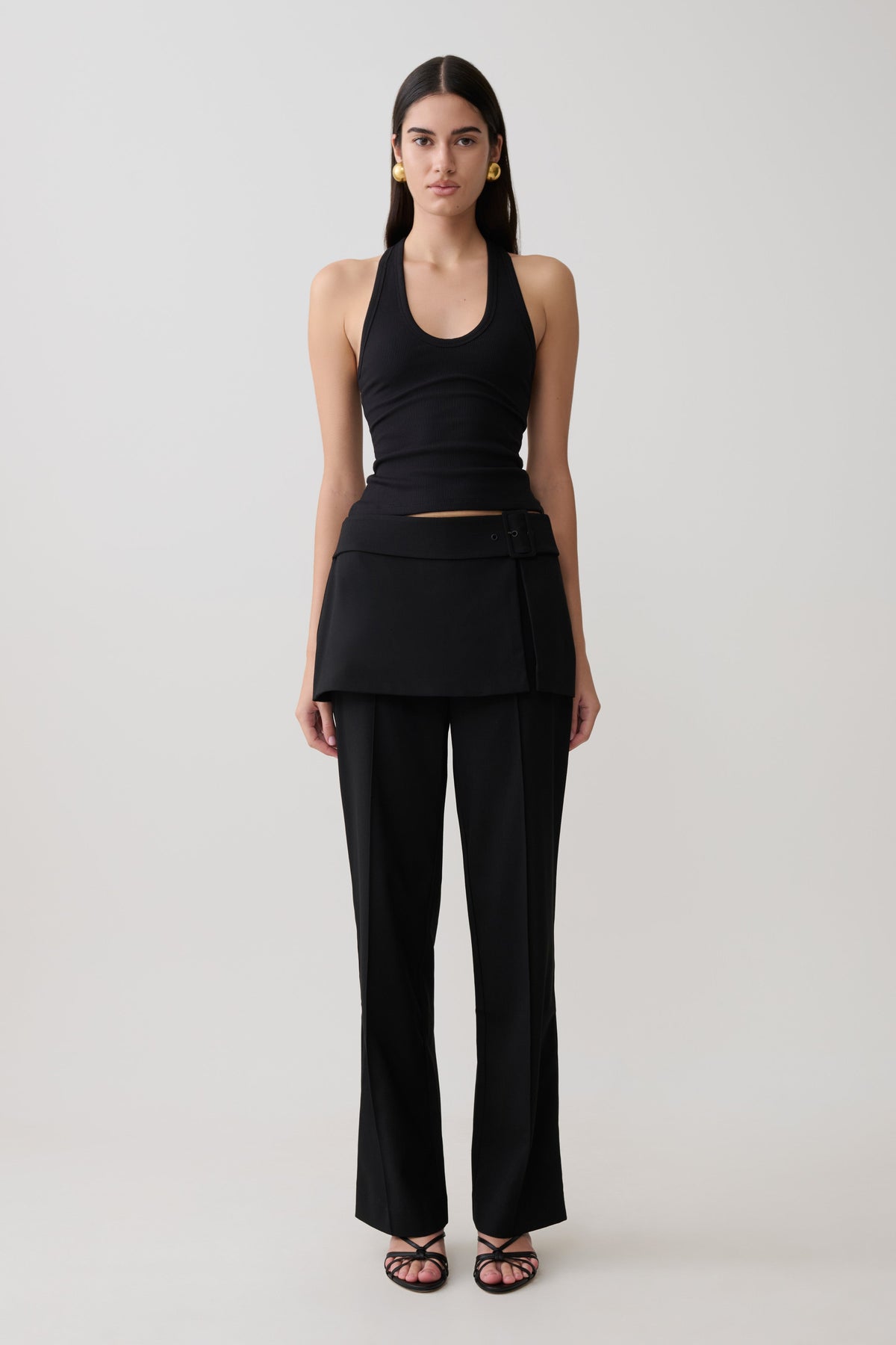 Daisy Wrap Skirt Straight Leg Pants - Black #5