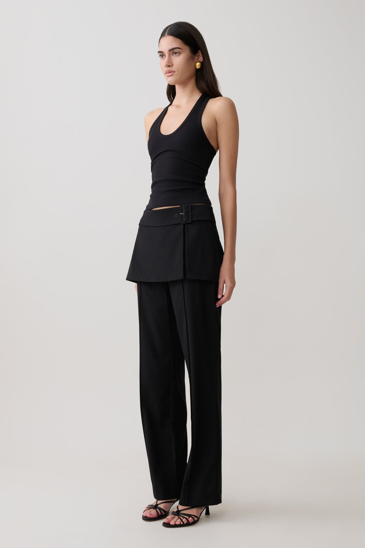 Daisy Wrap Skirt Straight Leg Pants - Black #4