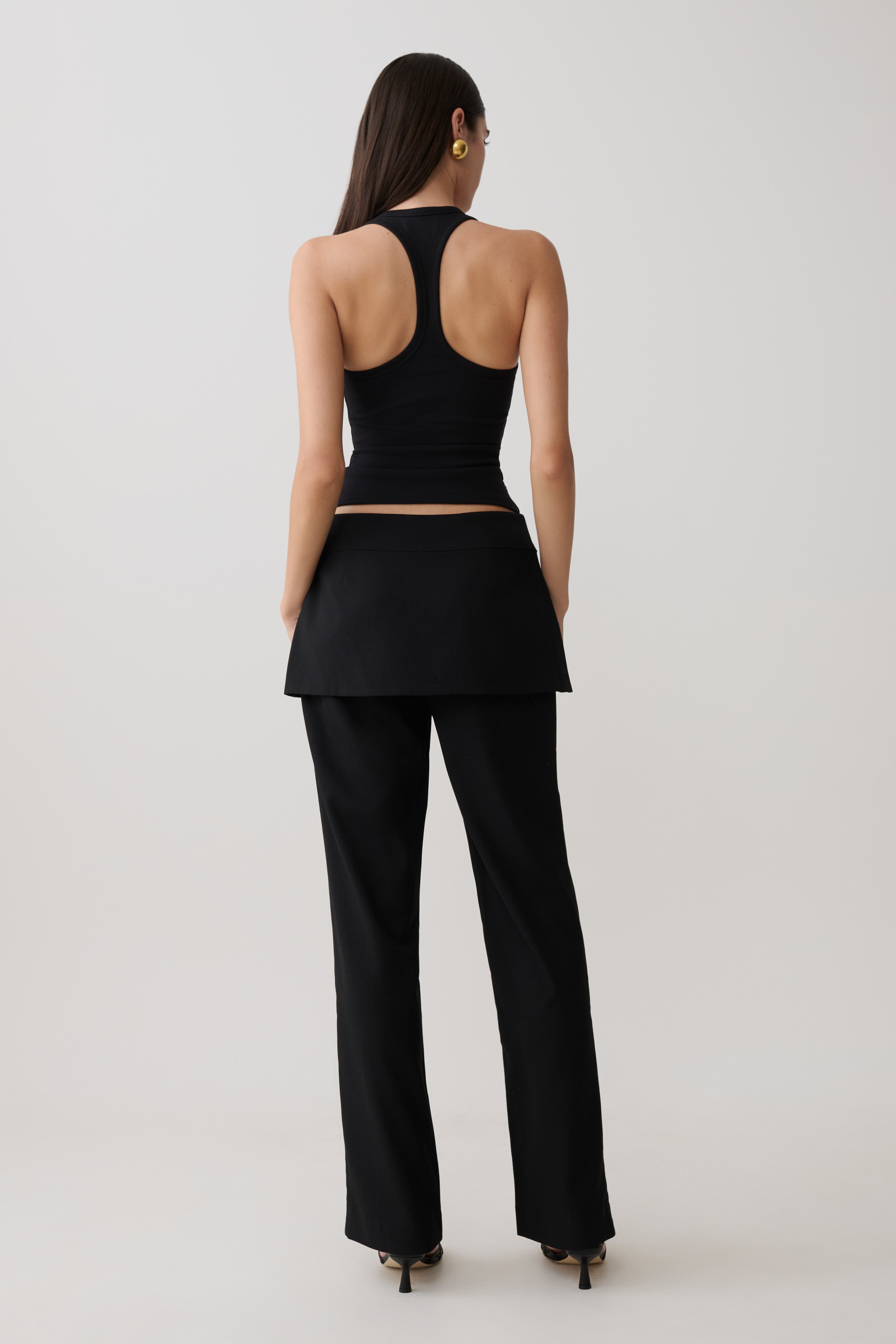 Daisy Wrap Skirt Straight Leg Pants - Black | MESHKI US
