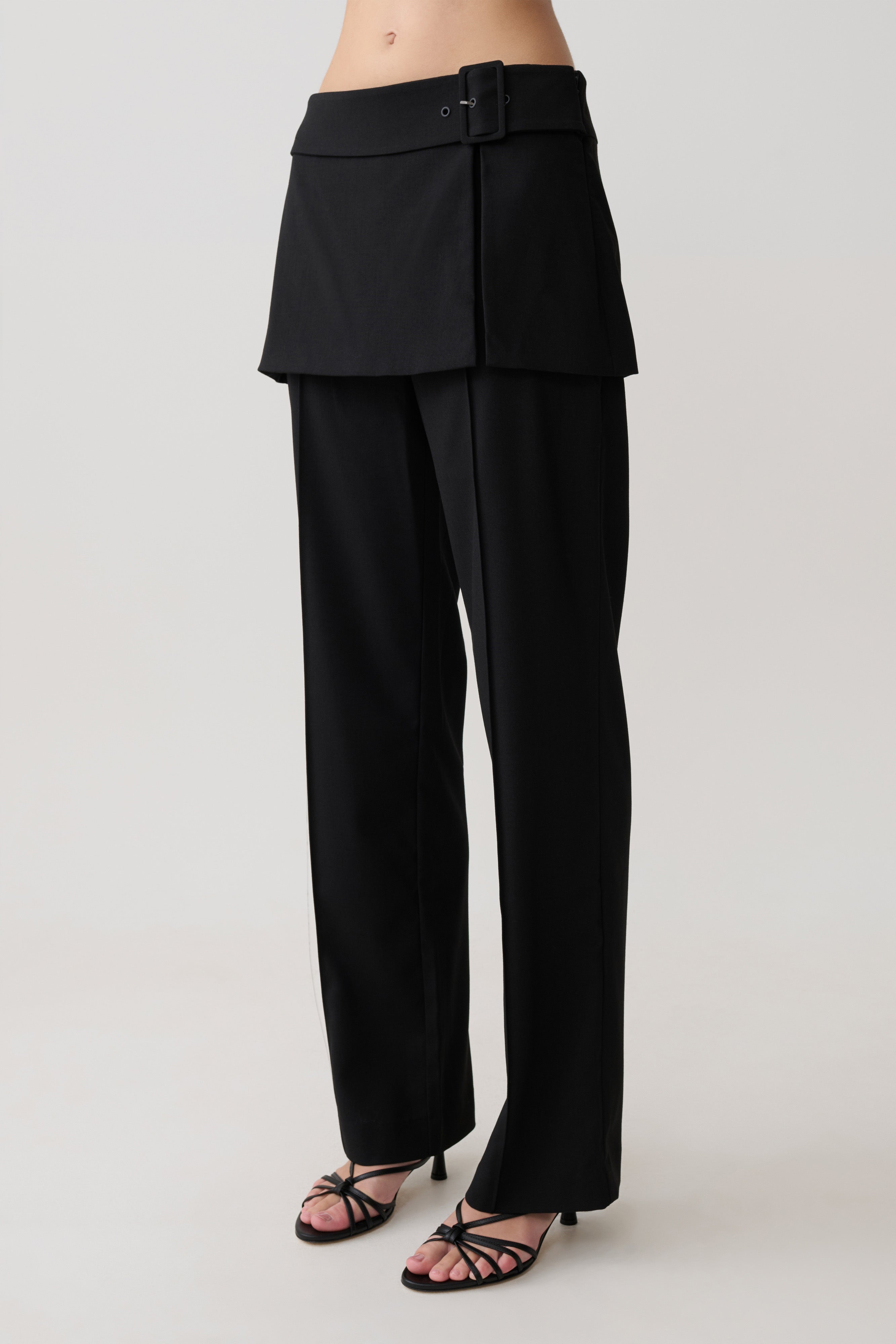 Daisy Wrap Skirt Straight Leg Pants - Black | MESHKI US