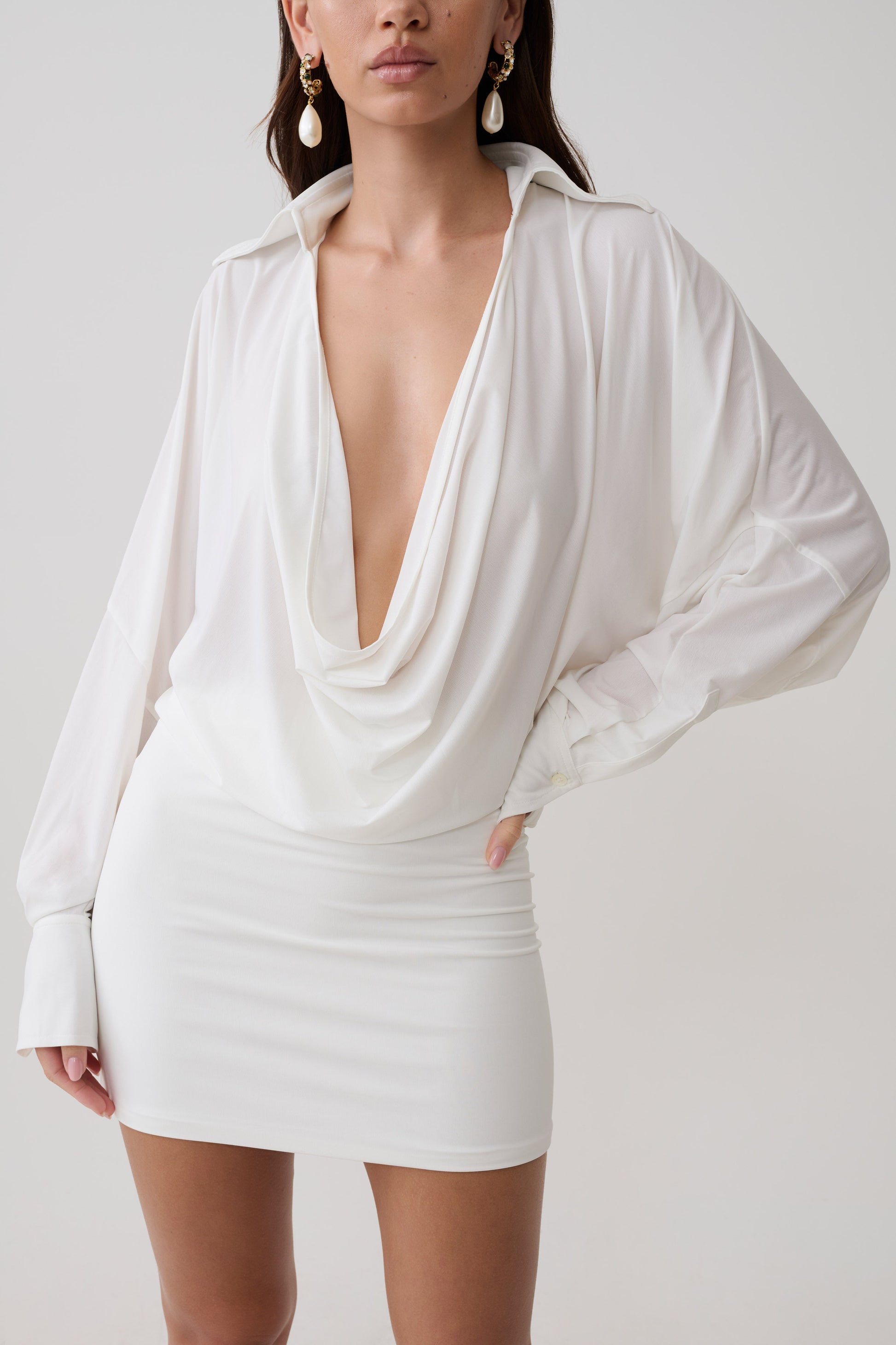 white silk shift dress Cold Shoulder Silk & Cotton Double Face Shift Dress (Women)
