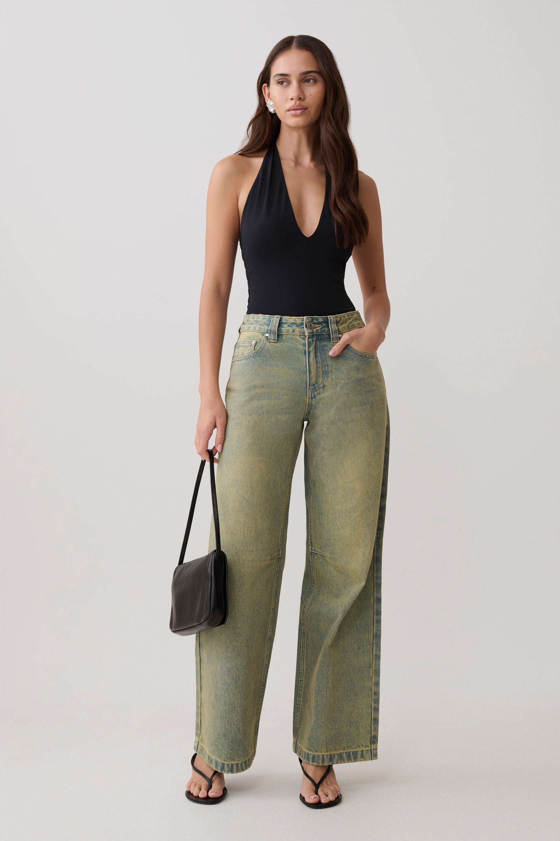Joey Mid Rise Wide Leg Jeans - Green Wash #5