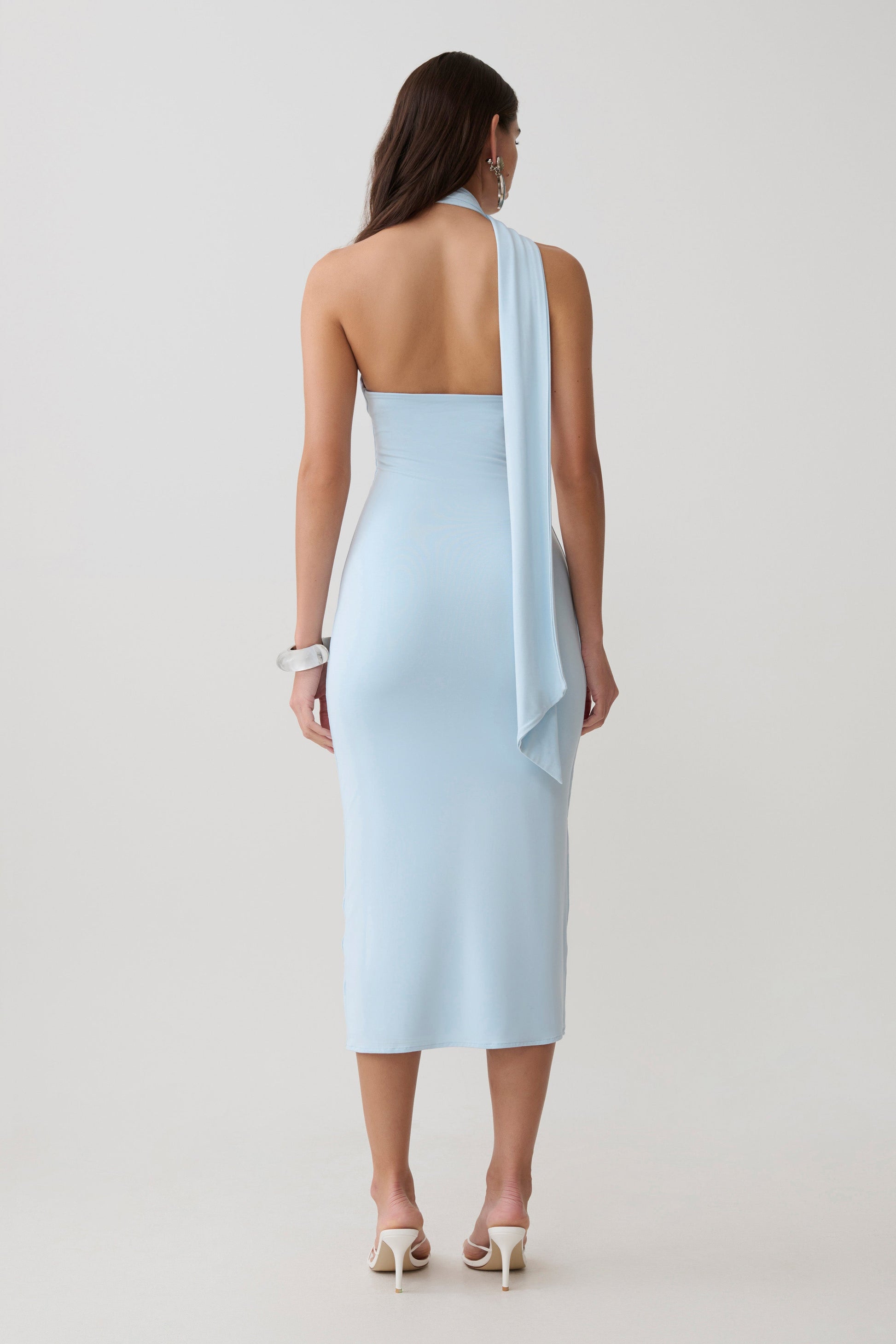 Jemma One Shoulder Tie Midi Dress / Pale Blue | MESHKI
