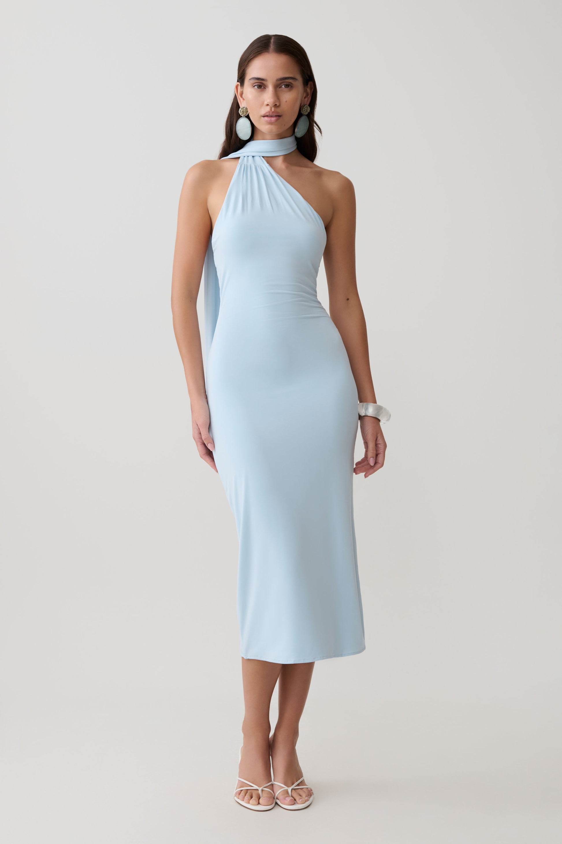 Jemma One Shoulder Tie Midi Dress / Pale Blue | MESHKI