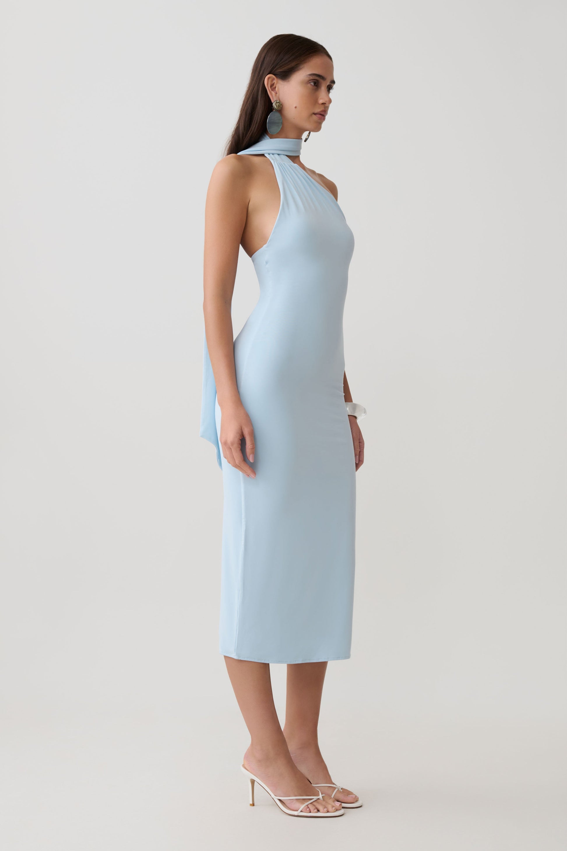 Jemma One Shoulder Tie Midi Dress / Pale Blue | MESHKI