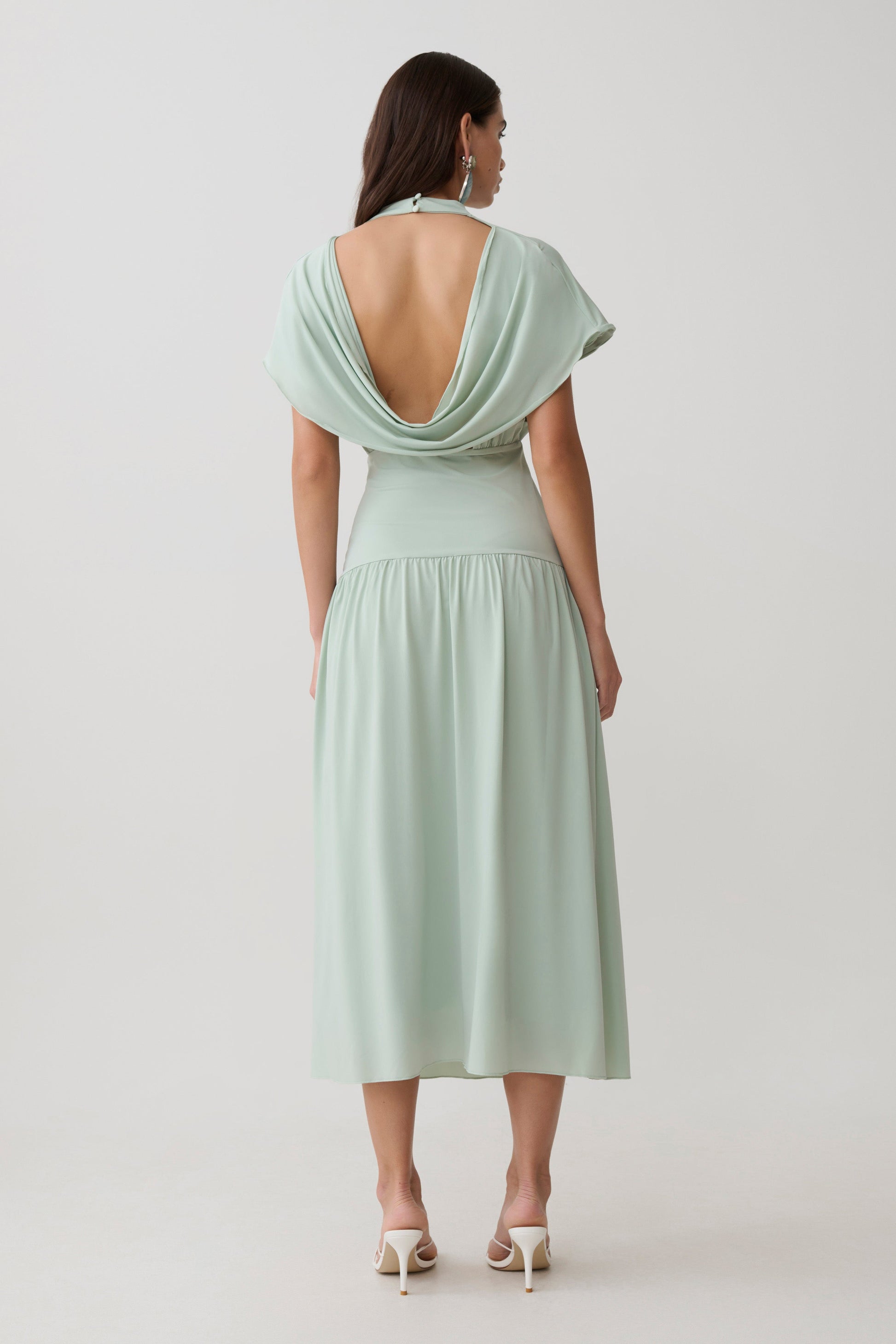 Ailla High Neck Cowl Midi Dress / Aqua Grey | MESHKI