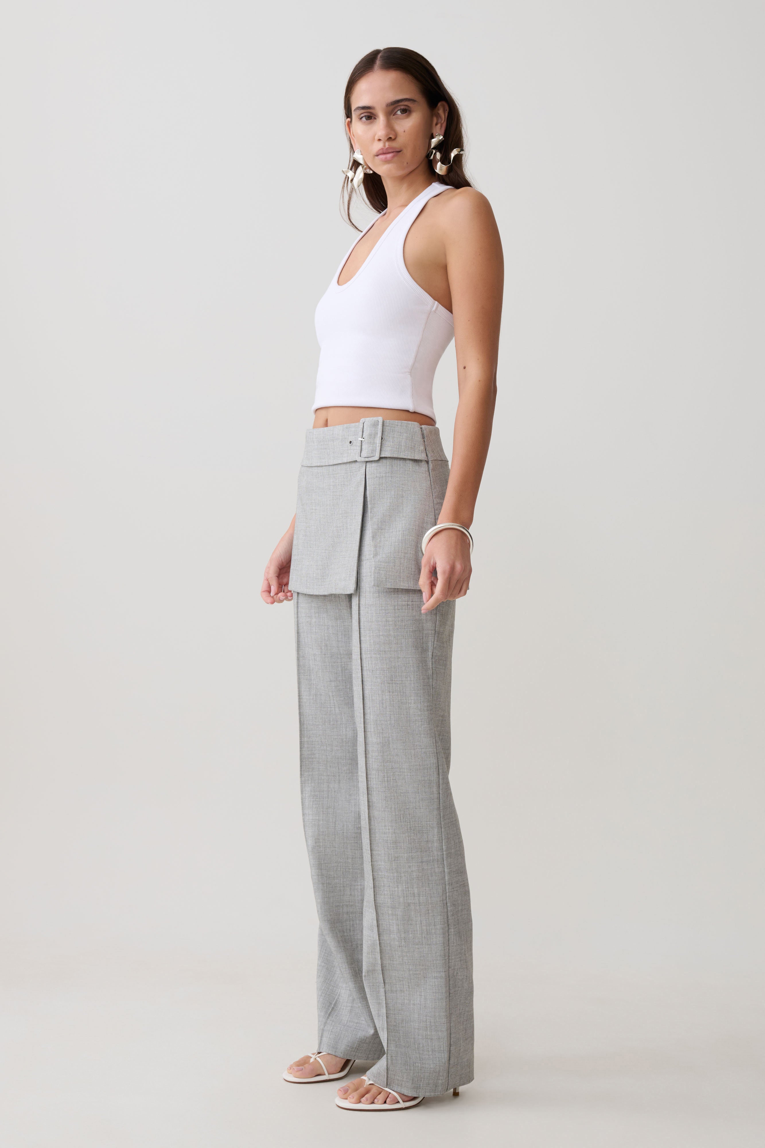 パンツ Sheer Decorative Wrap Skirt & Pants Daisy Wrap Skirt Straight Leg Pants - Charcoal Marle | MESHKI US