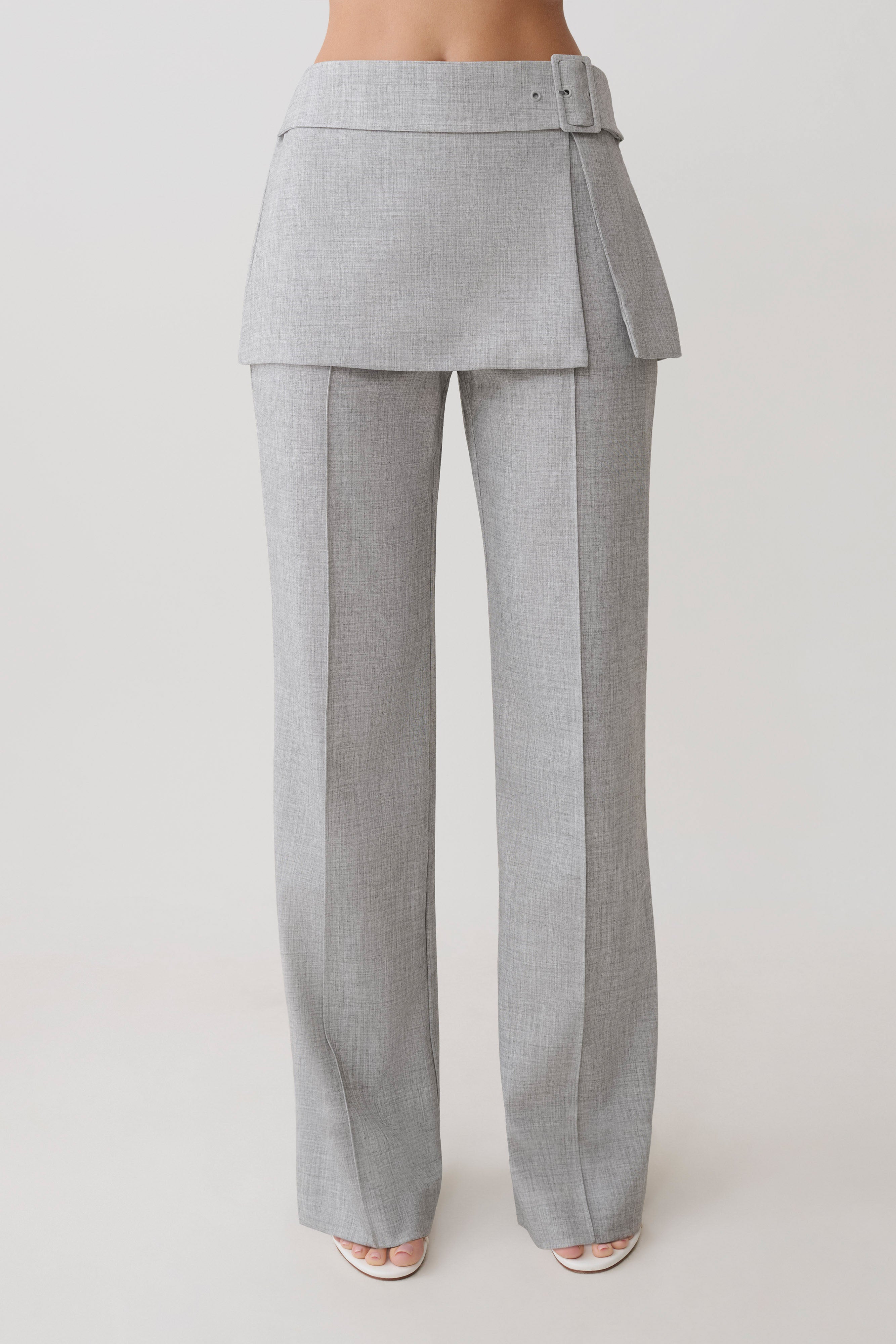 Daisy Wrap Skirt Straight Leg Pants - Charcoal Marle | MESHKI US