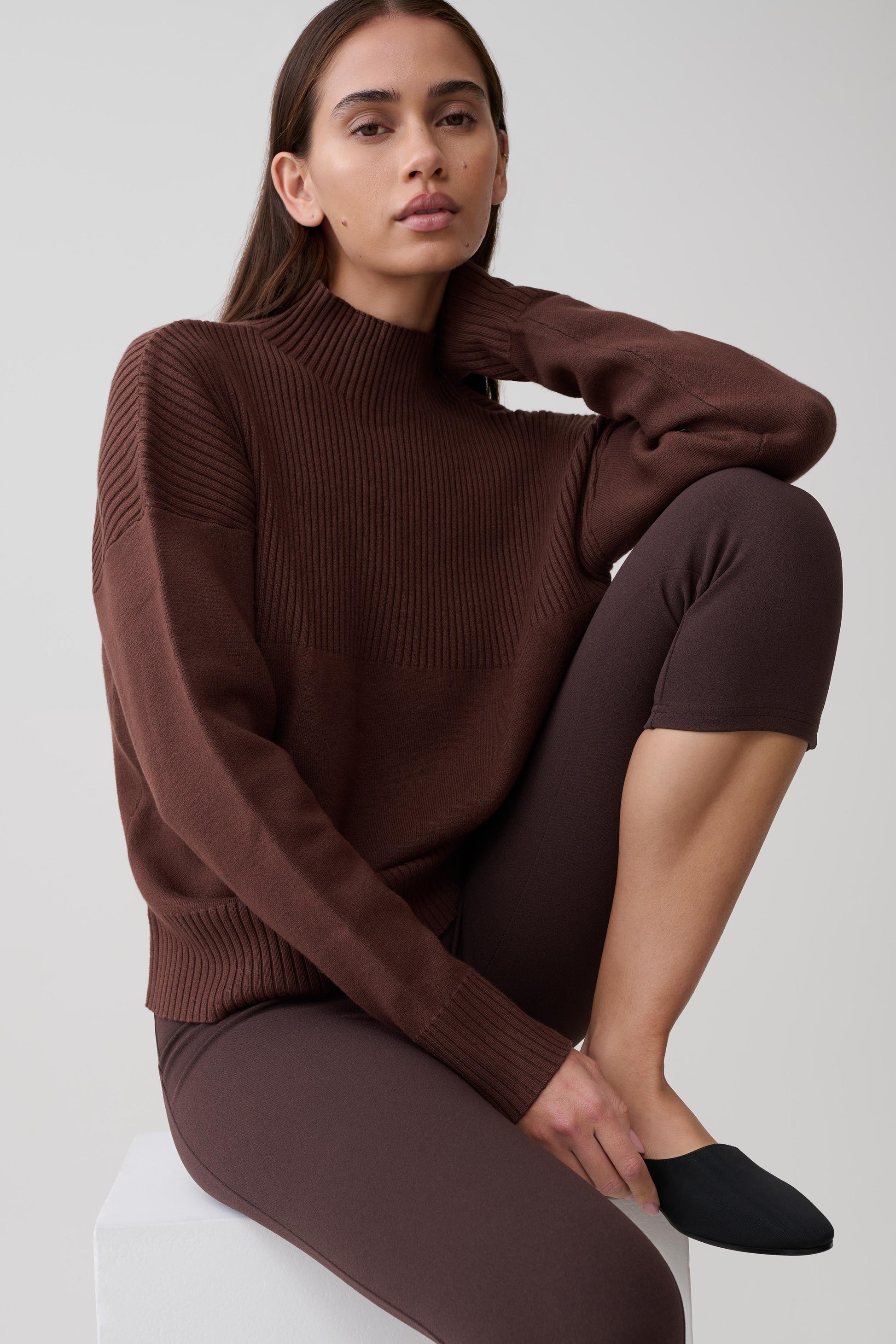 Stanley Ribbed High Neck Jumper - Chocolate #3