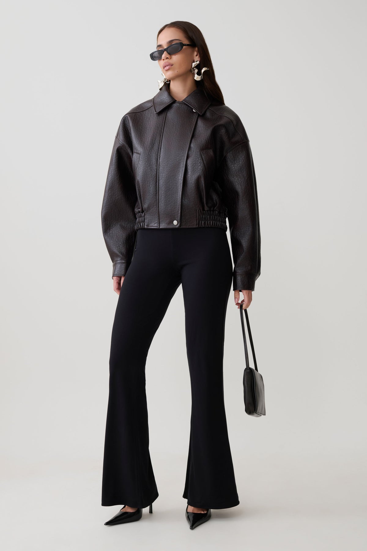Paige Faux Leather Cropped Jacket - Cherry Brown #7