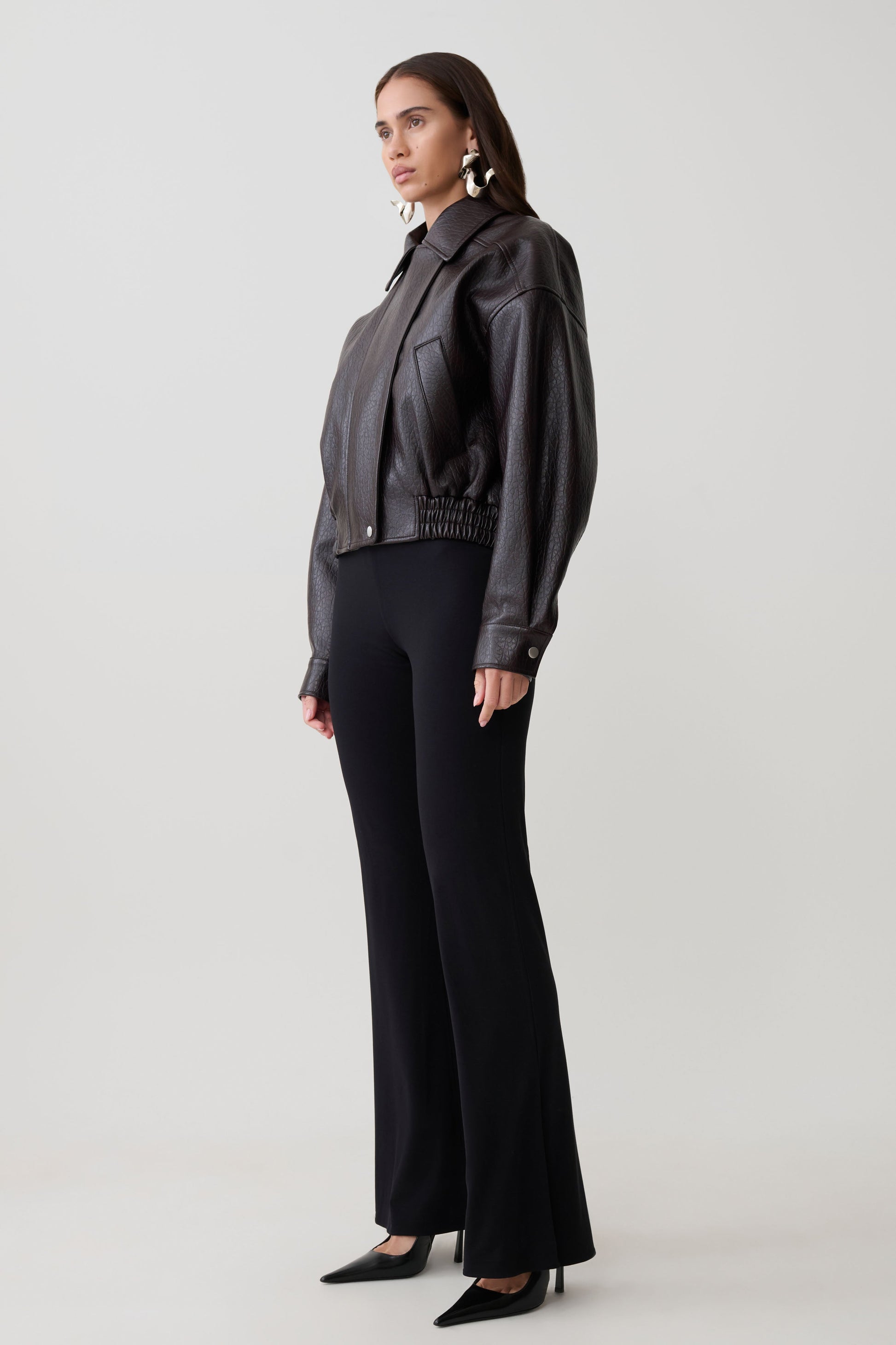 Paige Faux Leather Cropped Jacket - Cherry Brown #5
