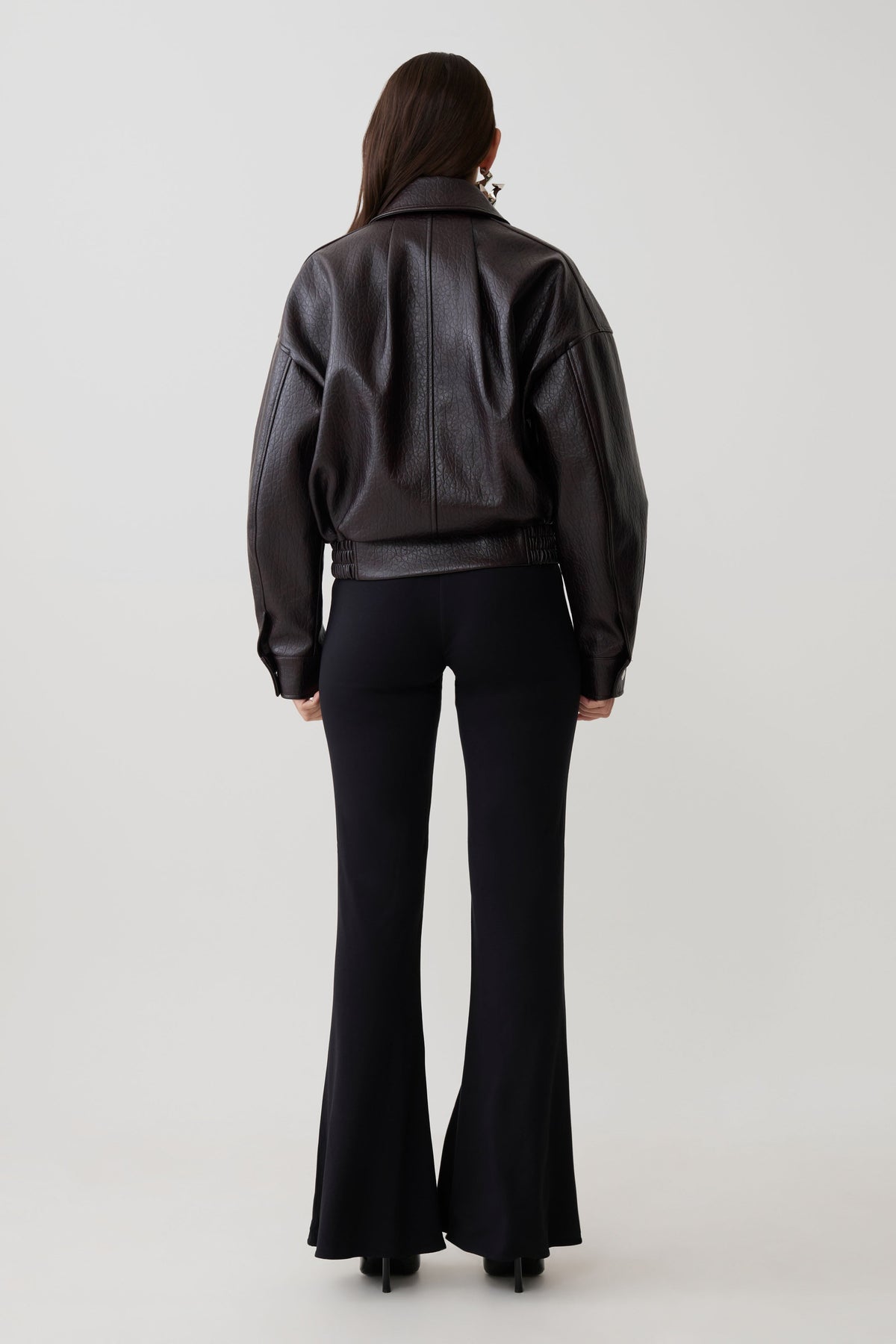 Paige Faux Leather Cropped Jacket - Cherry Brown