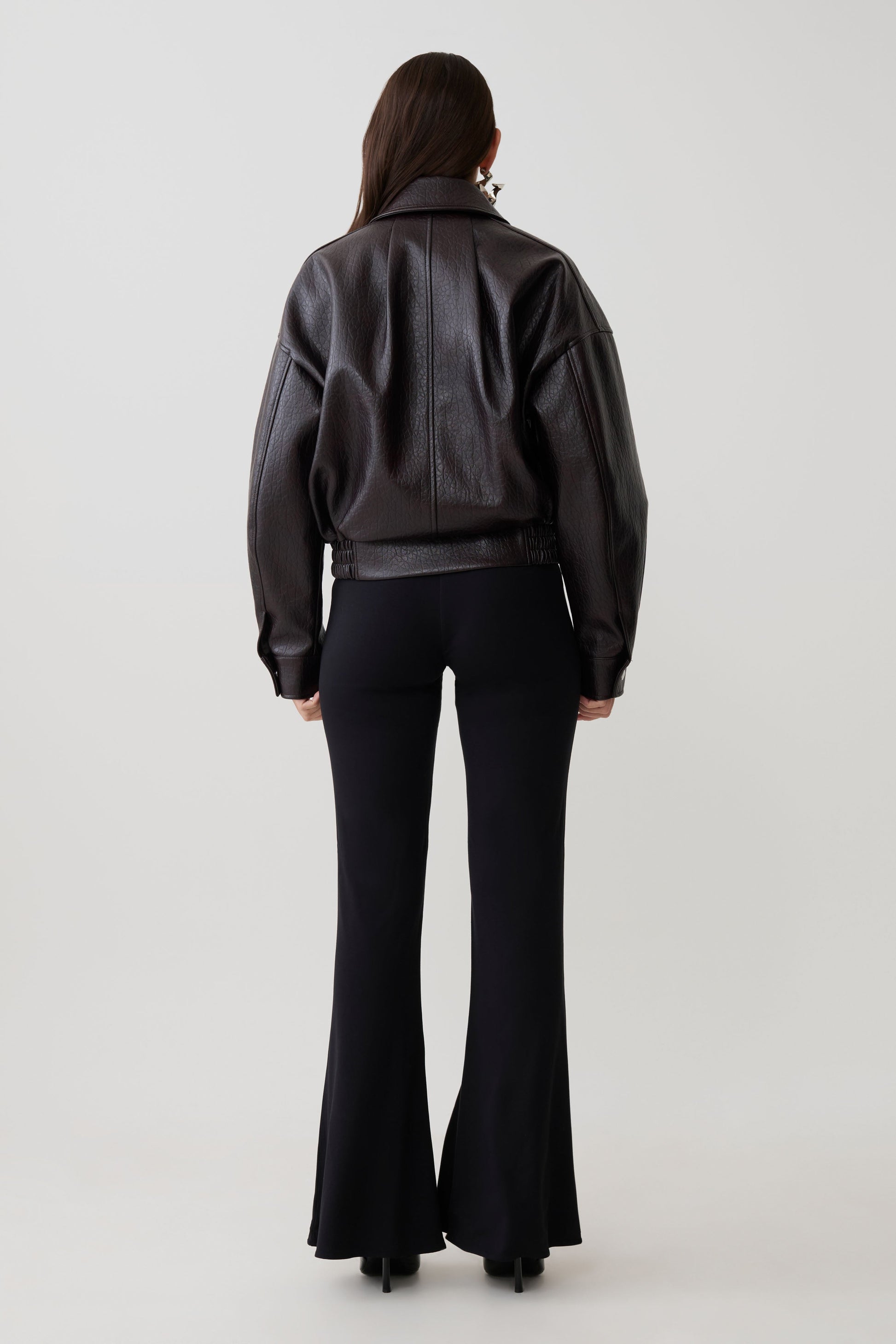 Paige Faux Leather Cropped Jacket - Cherry Brown #6