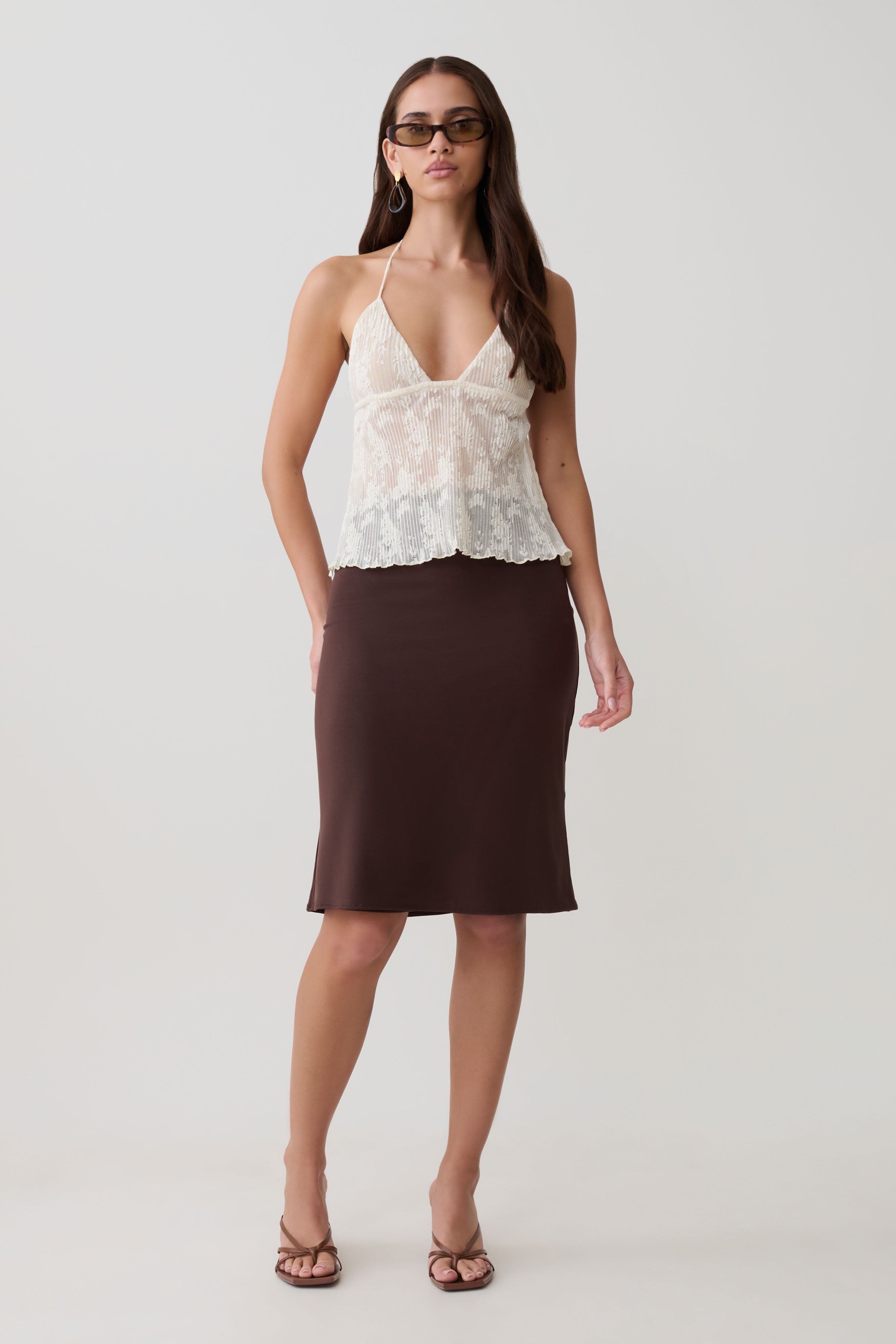 Ambrose Lace Cami Halter Top - Ivory | MESHKI US