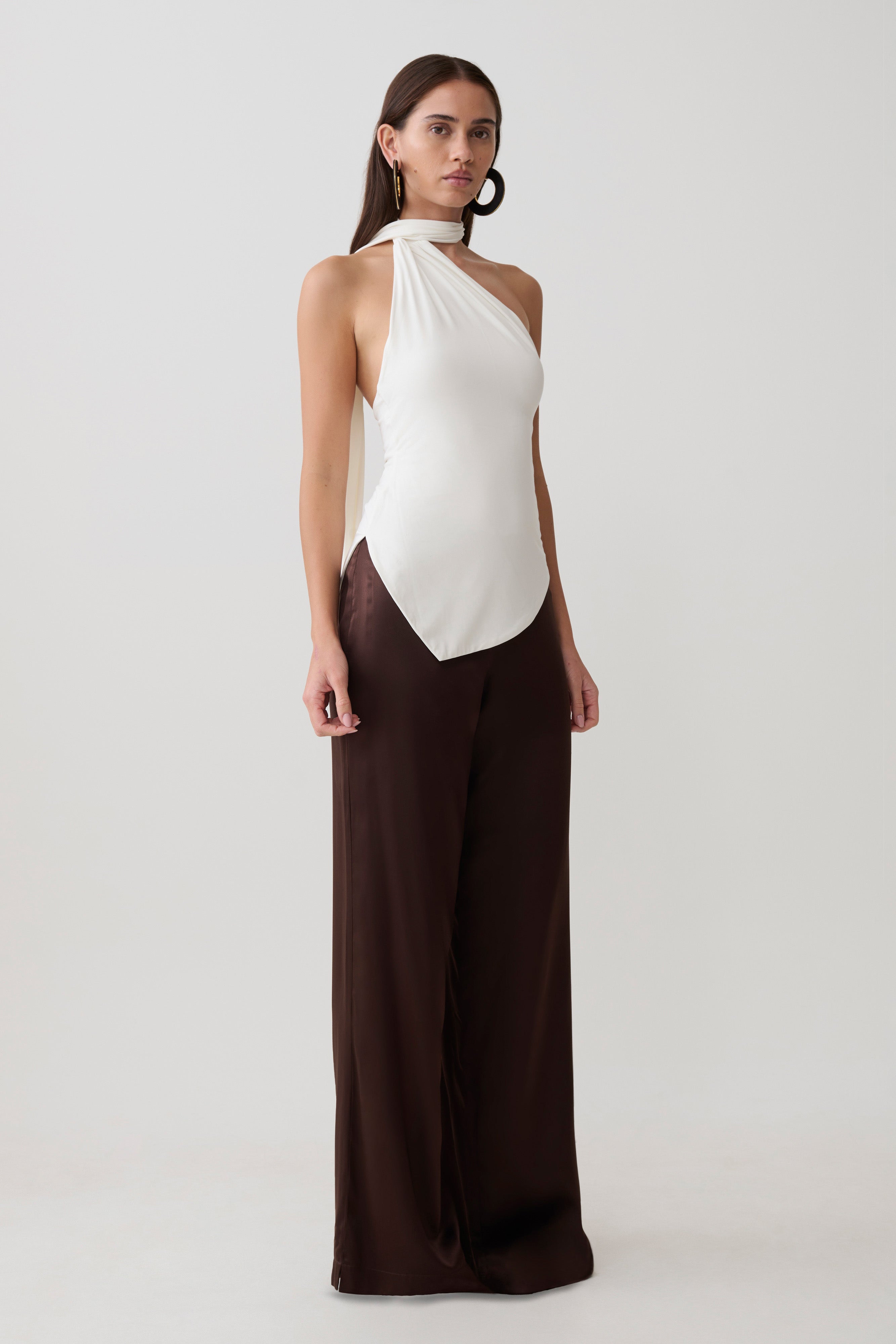 Jemma One Shoulder Tie Top - White | MESHKI US