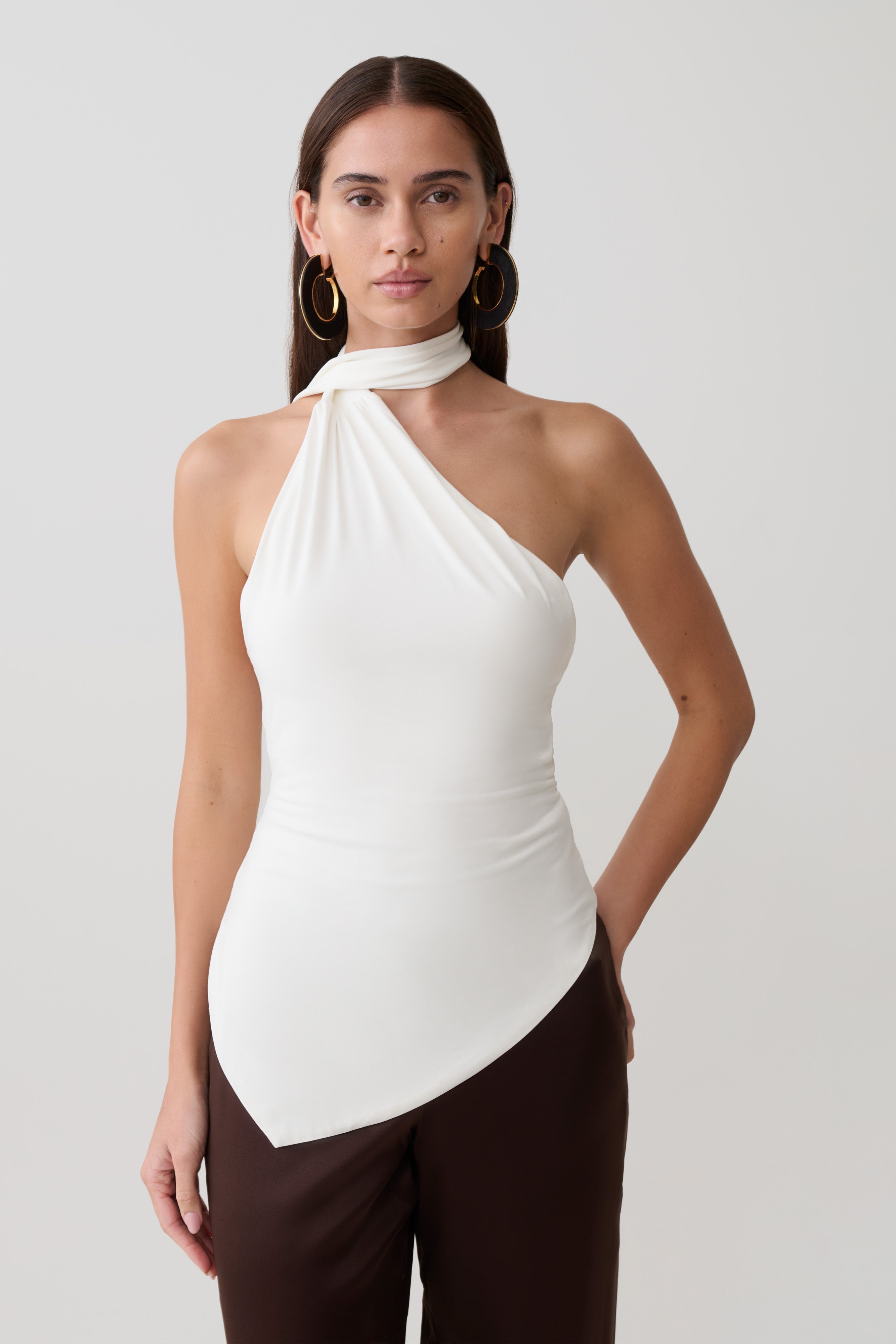 Jemma One Shoulder Tie Top - White | MESHKI US