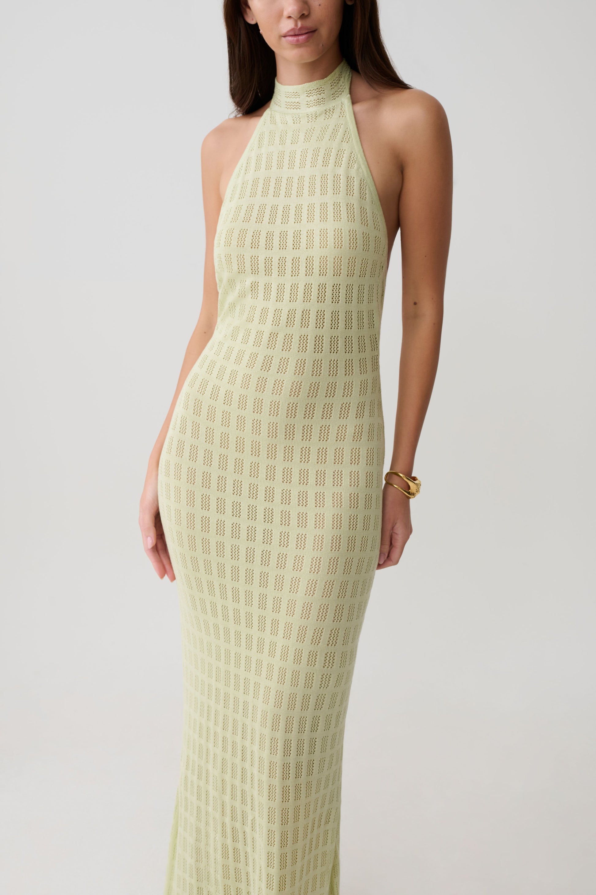 light green halter dress Valentina Chiffon Maxi / Pistachio | MESHKI Designed to catch everyones attention Knee Length Halter Neckline Light