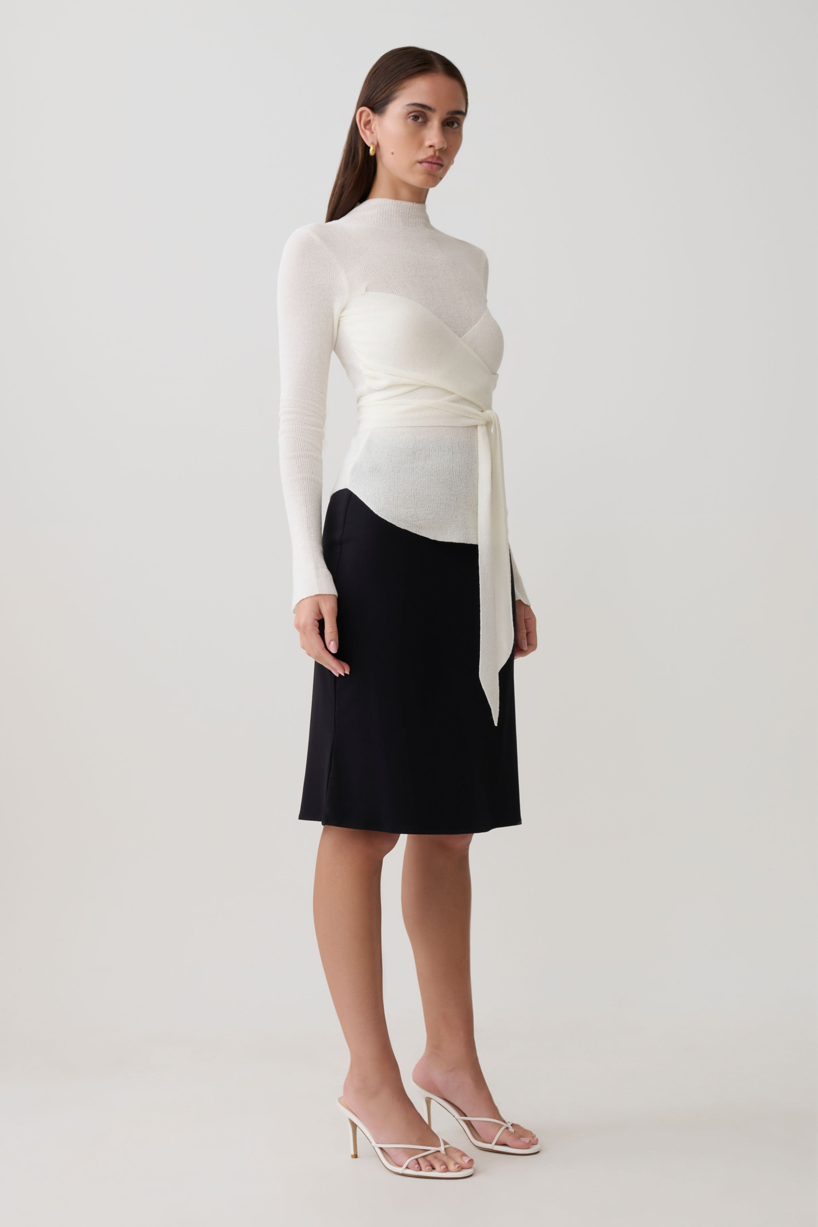 Lawson Wrap Knit Long Sleeve Top - White | MESHKI US