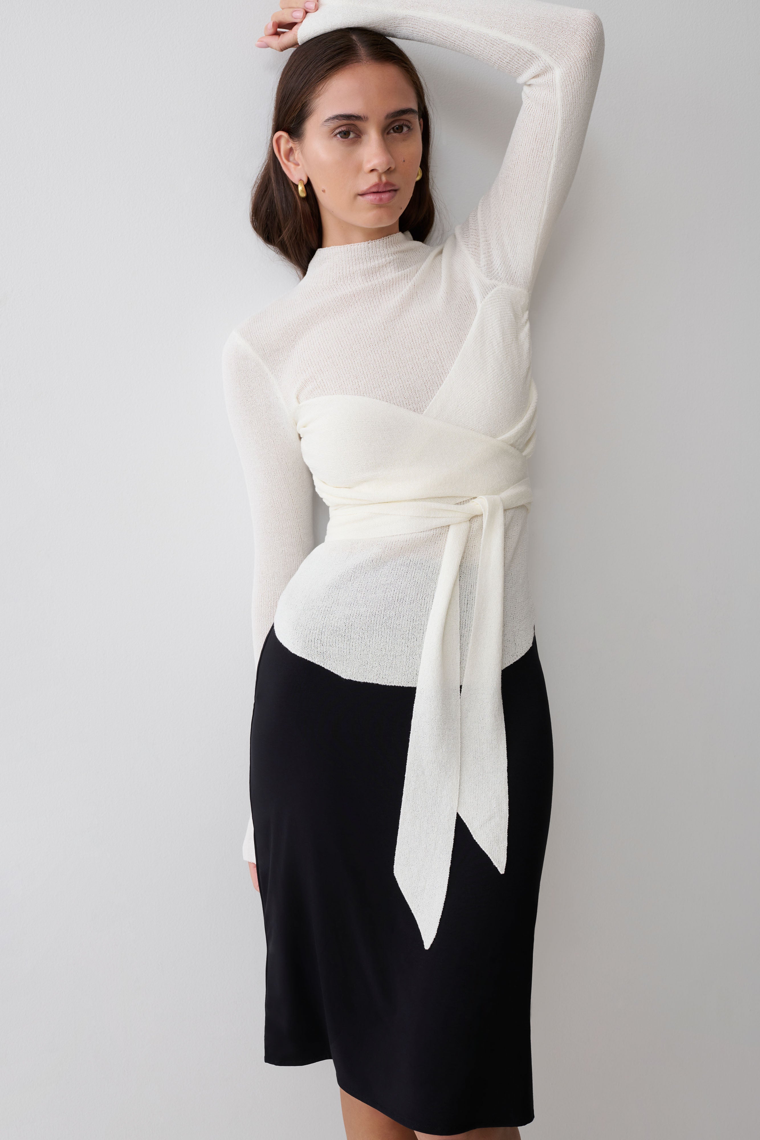 Lawson Wrap Knit Long Sleeve Top - White | MESHKI US