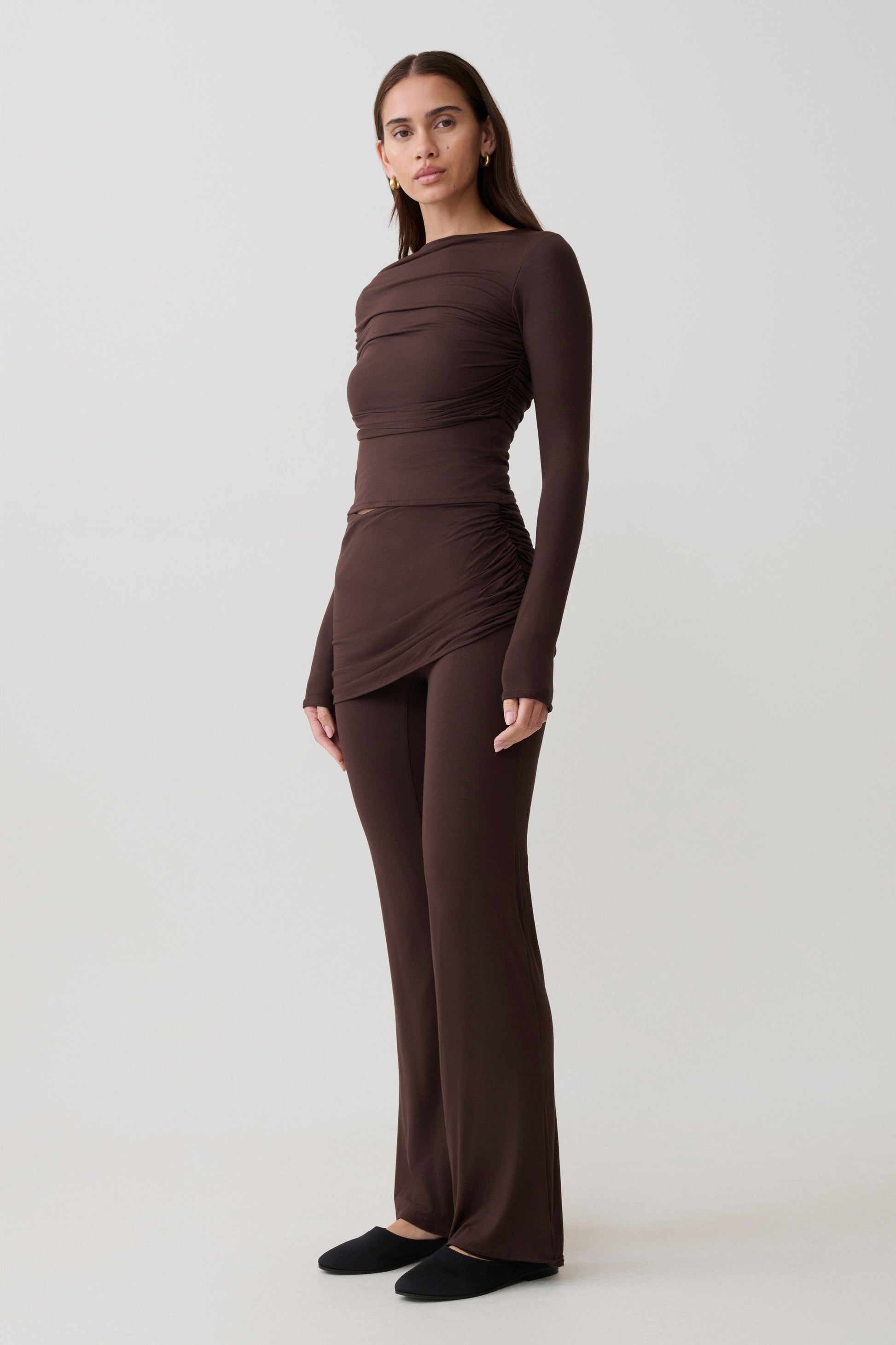 Keaton Modal Long Sleeve Overlay Top - Espresso #4