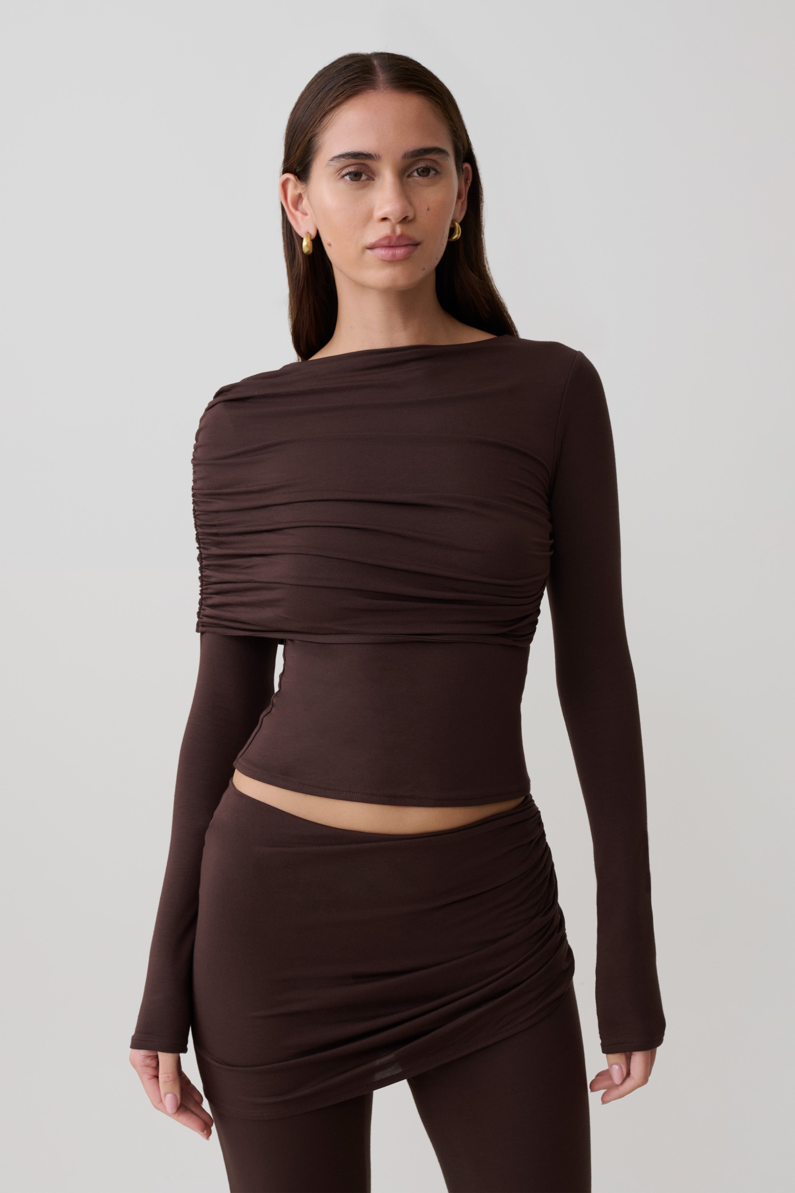 Keaton Modal Long Sleeve Overlay Top - Espresso | MESHKI US
