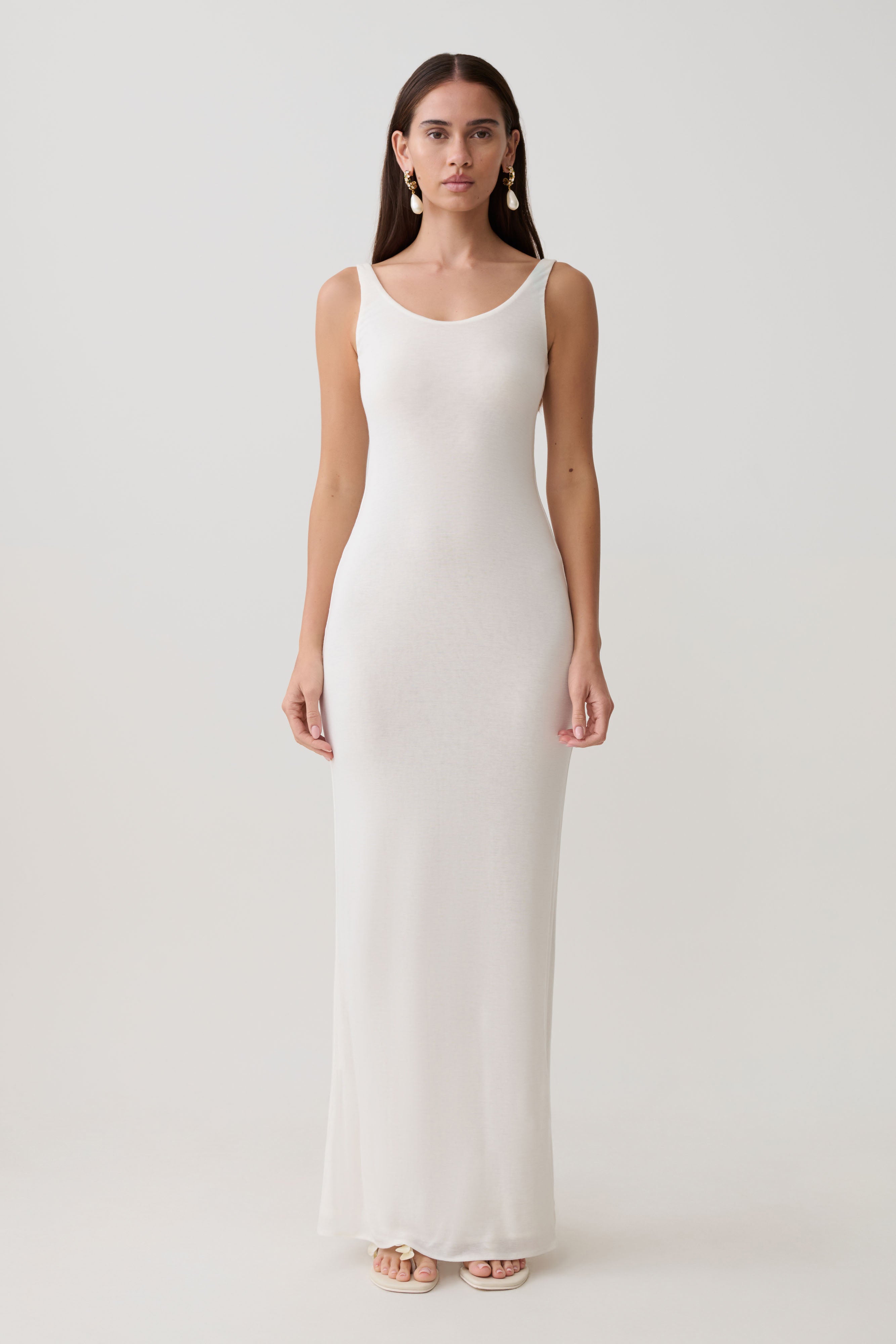 Gwenaelle Scoop Neck Jersey Maxi Dress - White | MESHKI US