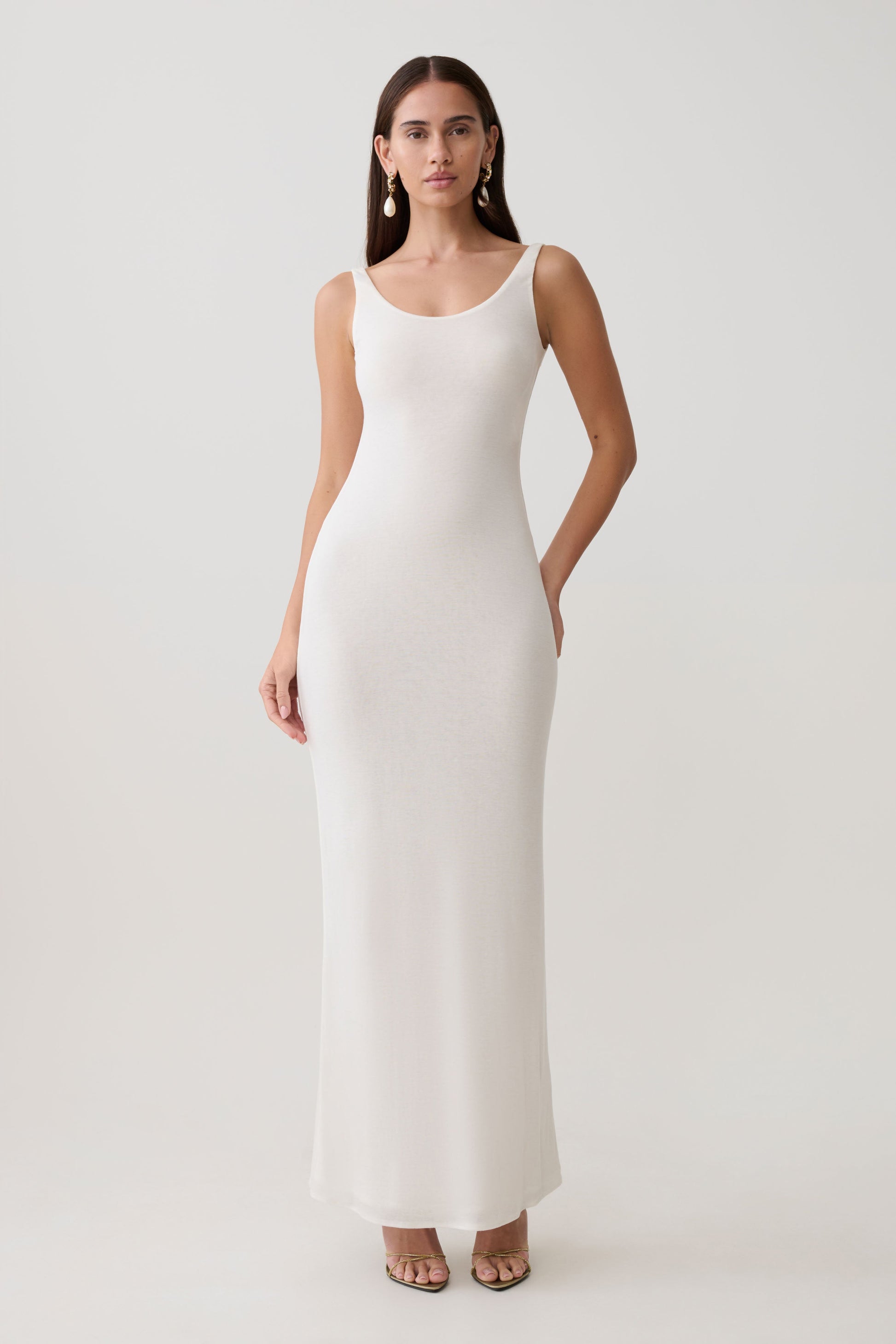 Gwenaelle Scoop Neck Jersey Maxi Dress / White | MESHKI