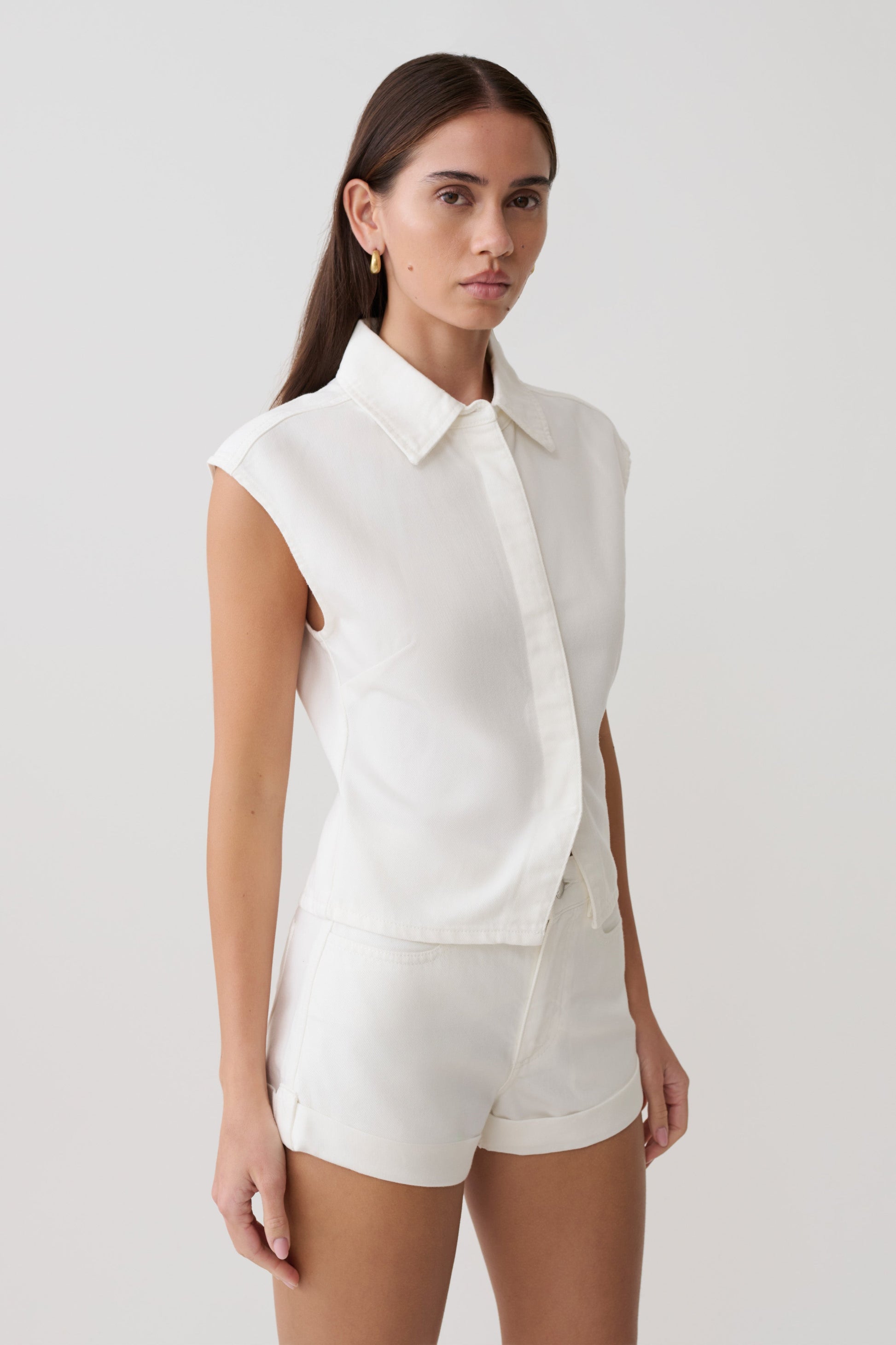 Jeremy Collared Denim Longline Top - White #3