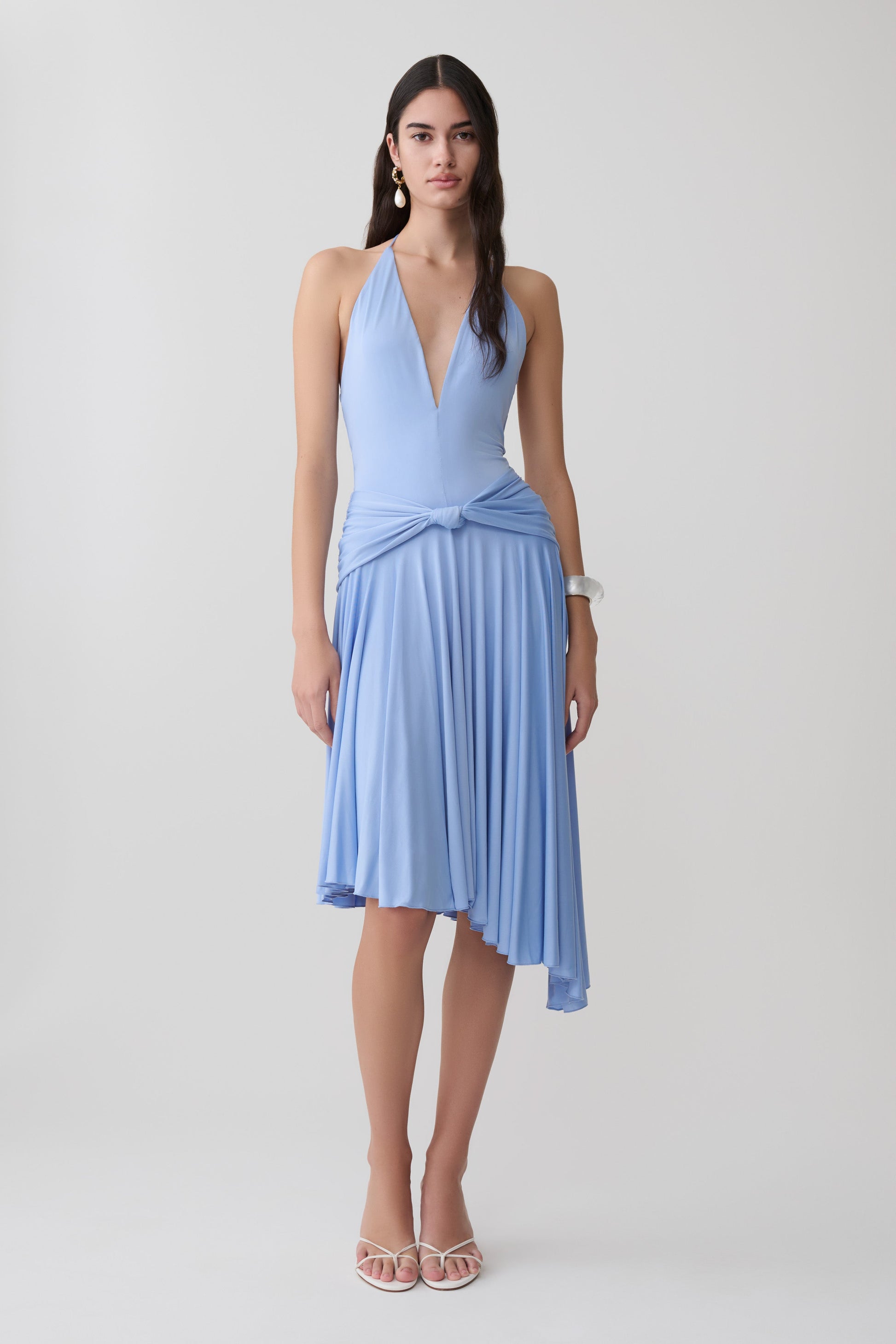 Zelda Asymmetric Slinky Midi Dress / Cornflower Blue | MESHKI