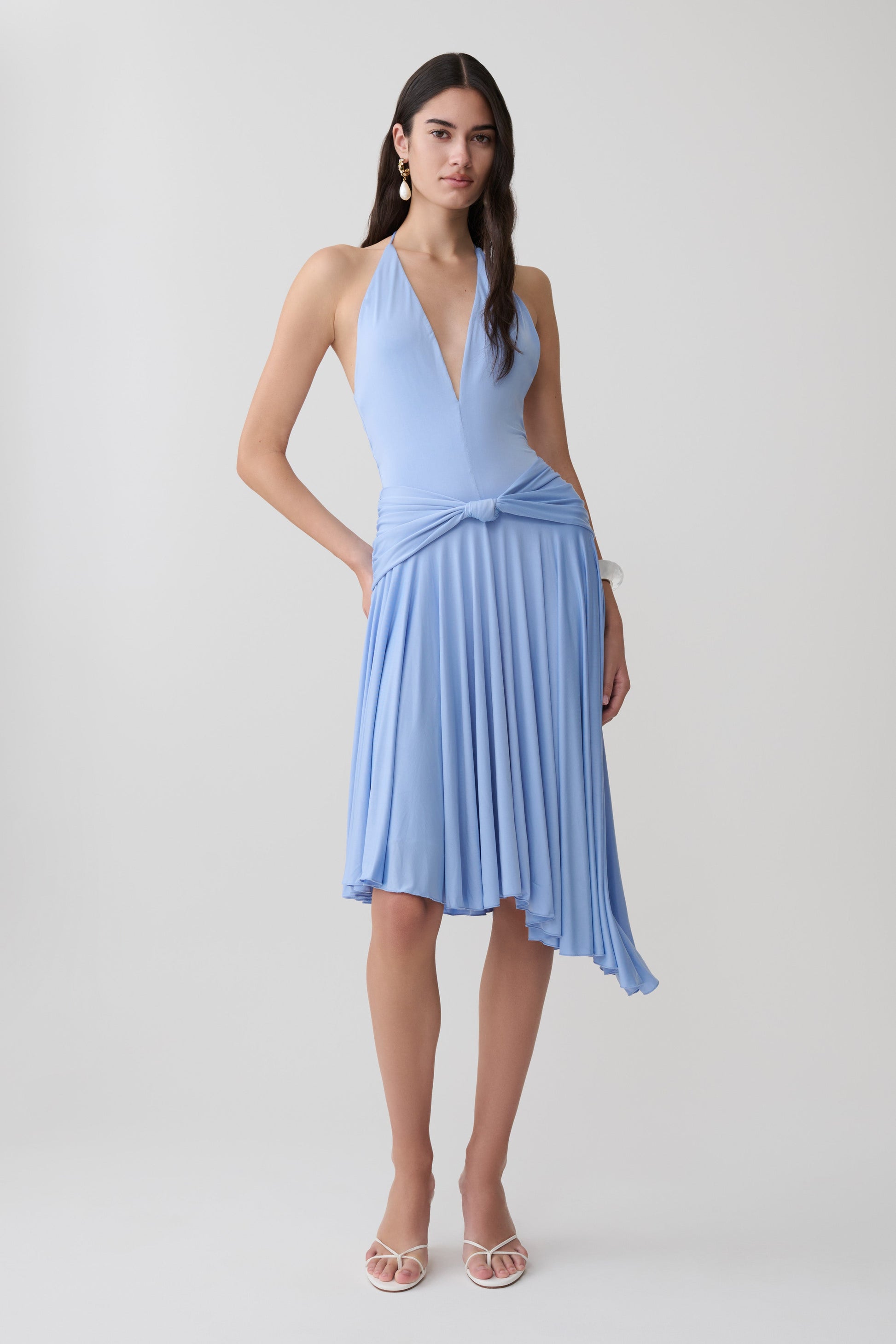 Zelda Asymmetric Slinky Midi Dress / Cornflower Blue | MESHKI