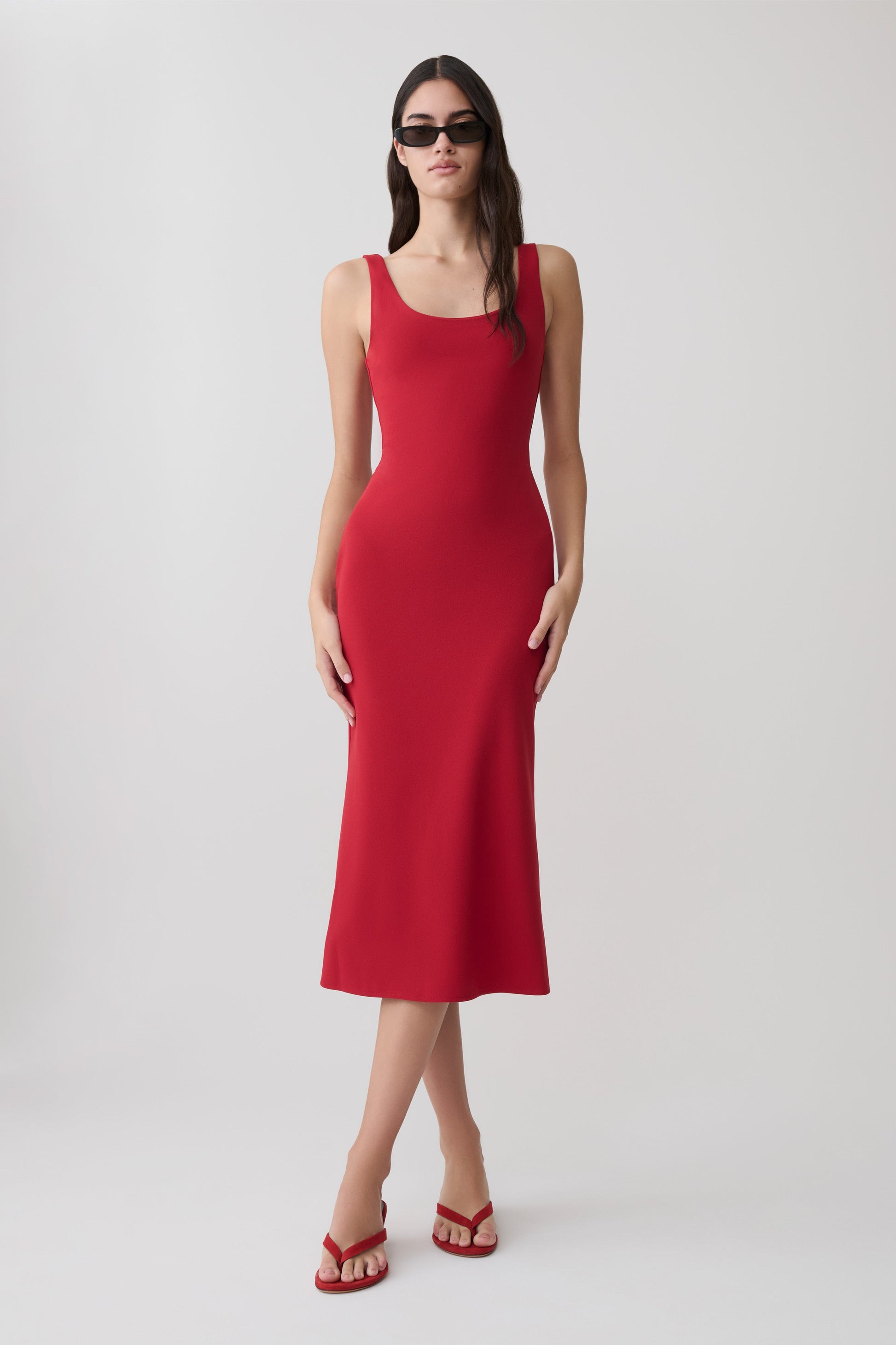 Allyra Scoop Stretch Crepe Midi Dress - Red #7