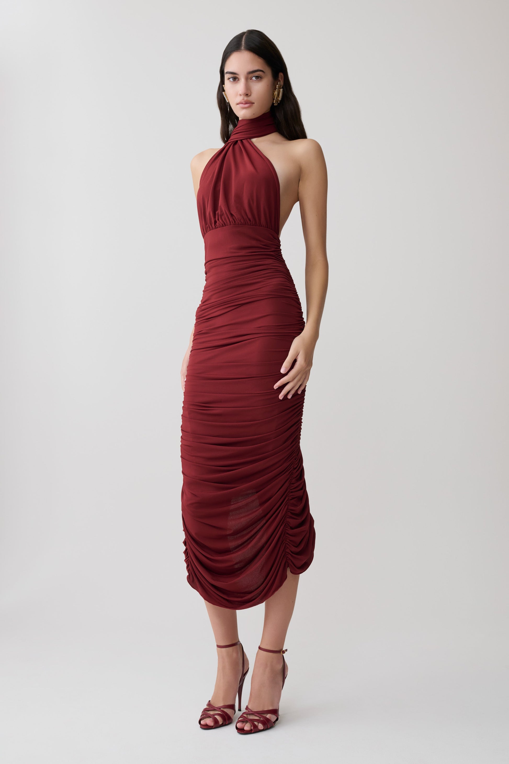 Giannie Draped Midi Dress - Merlot #5