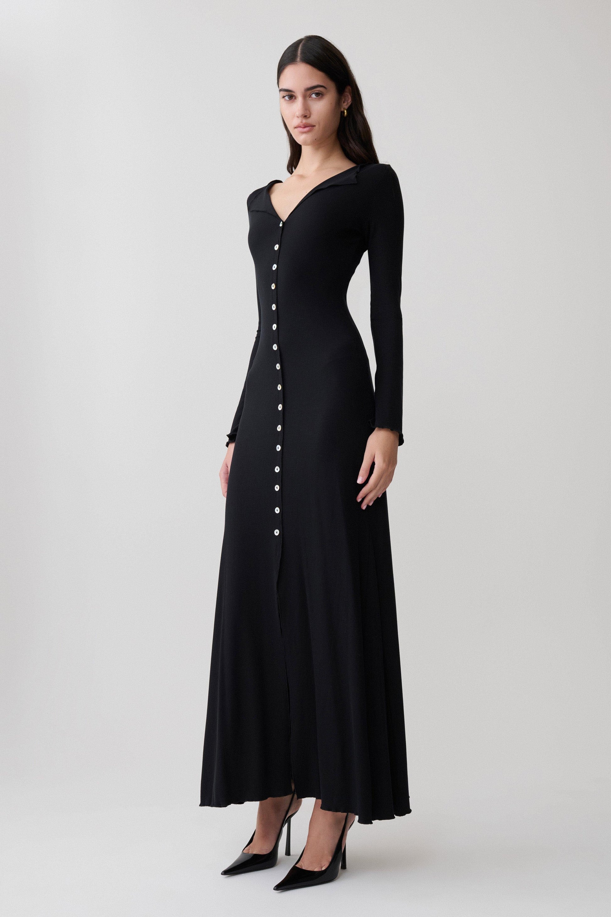 Tanya Buttoned Long Sleeve Maxi Dress - Black #4