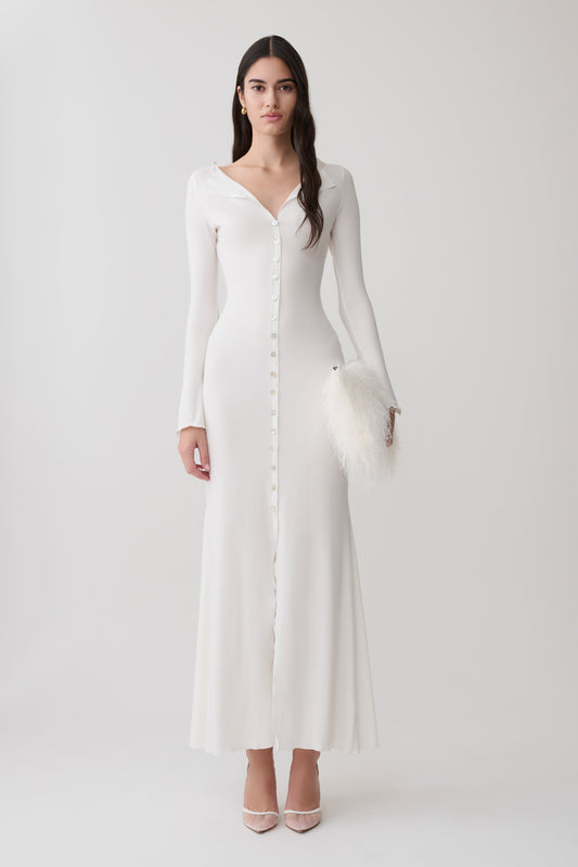white maxi dress with sleeves Embellished Long Sleeve Backless in - 2 fitted waist tops a flowy Blaze gown