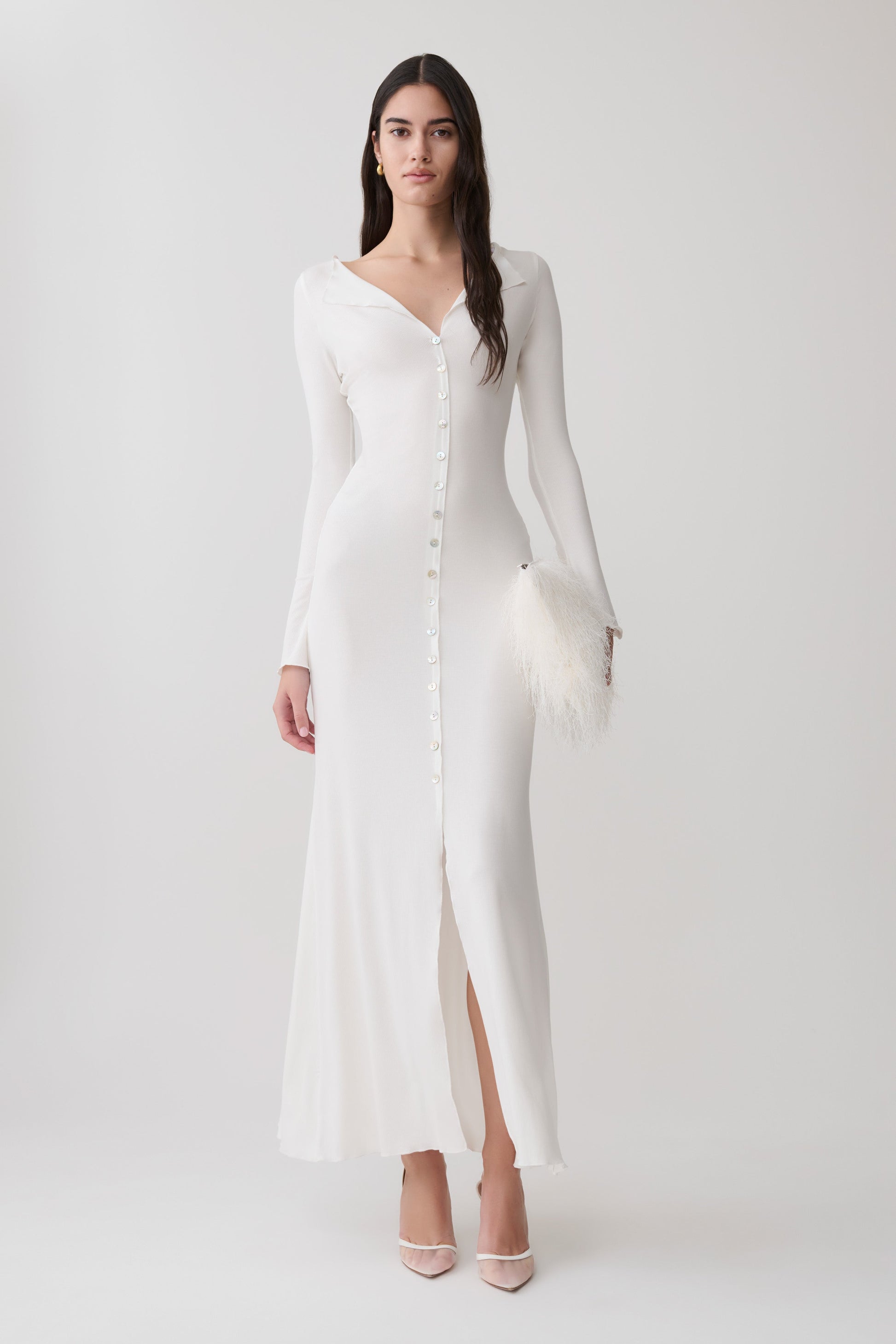 Tanya Buttoned Long Sleeve Maxi Dress / White | MESHKI