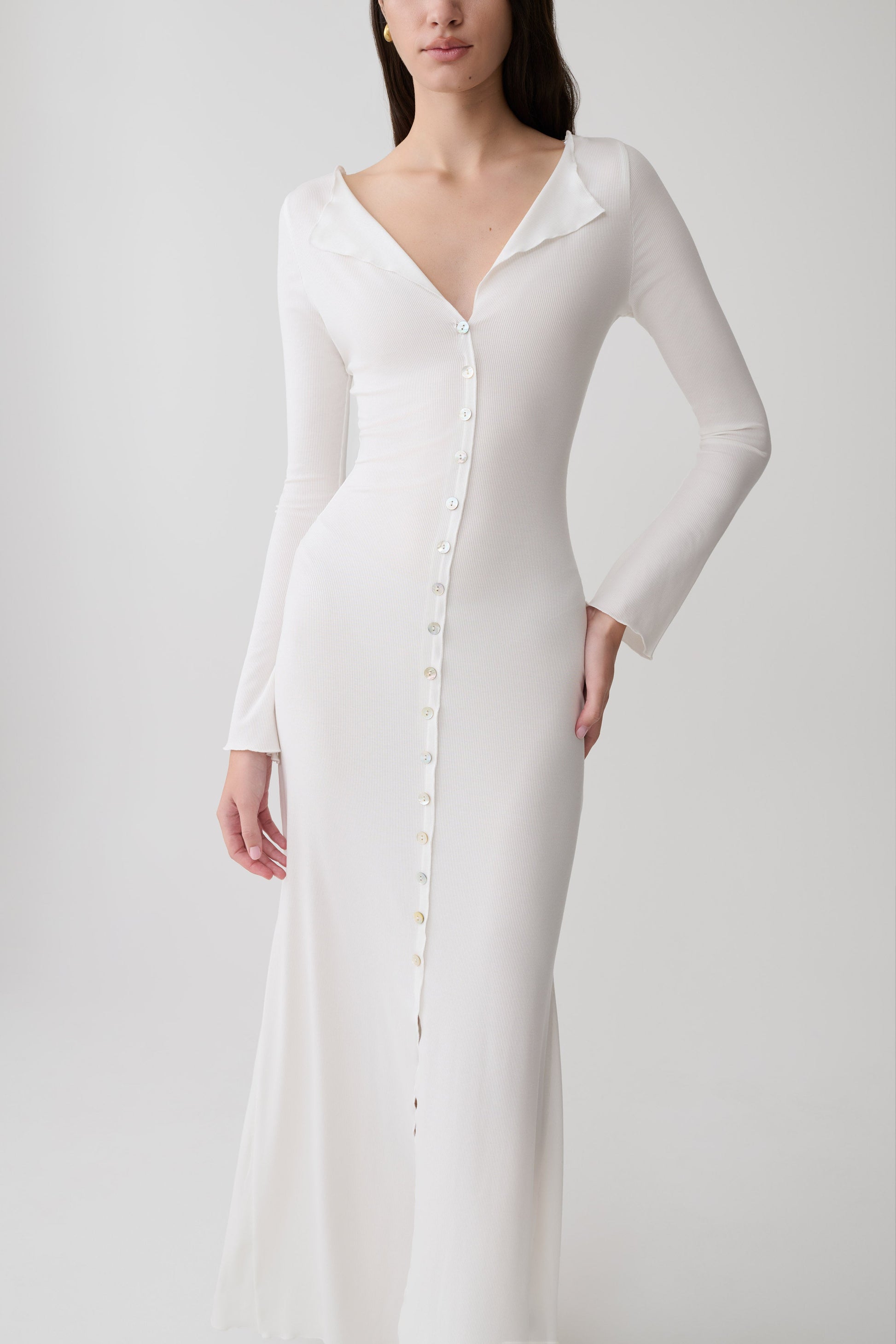 Tanya Buttoned Long Sleeve Maxi Dress / White | MESHKI