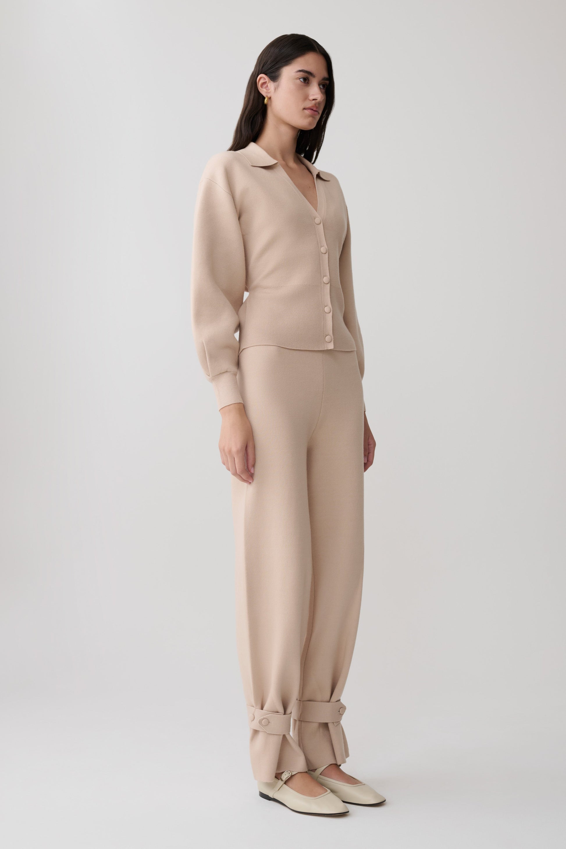 Blaine Knit Cuffed Wide Leg Pants - Oat Marle #4